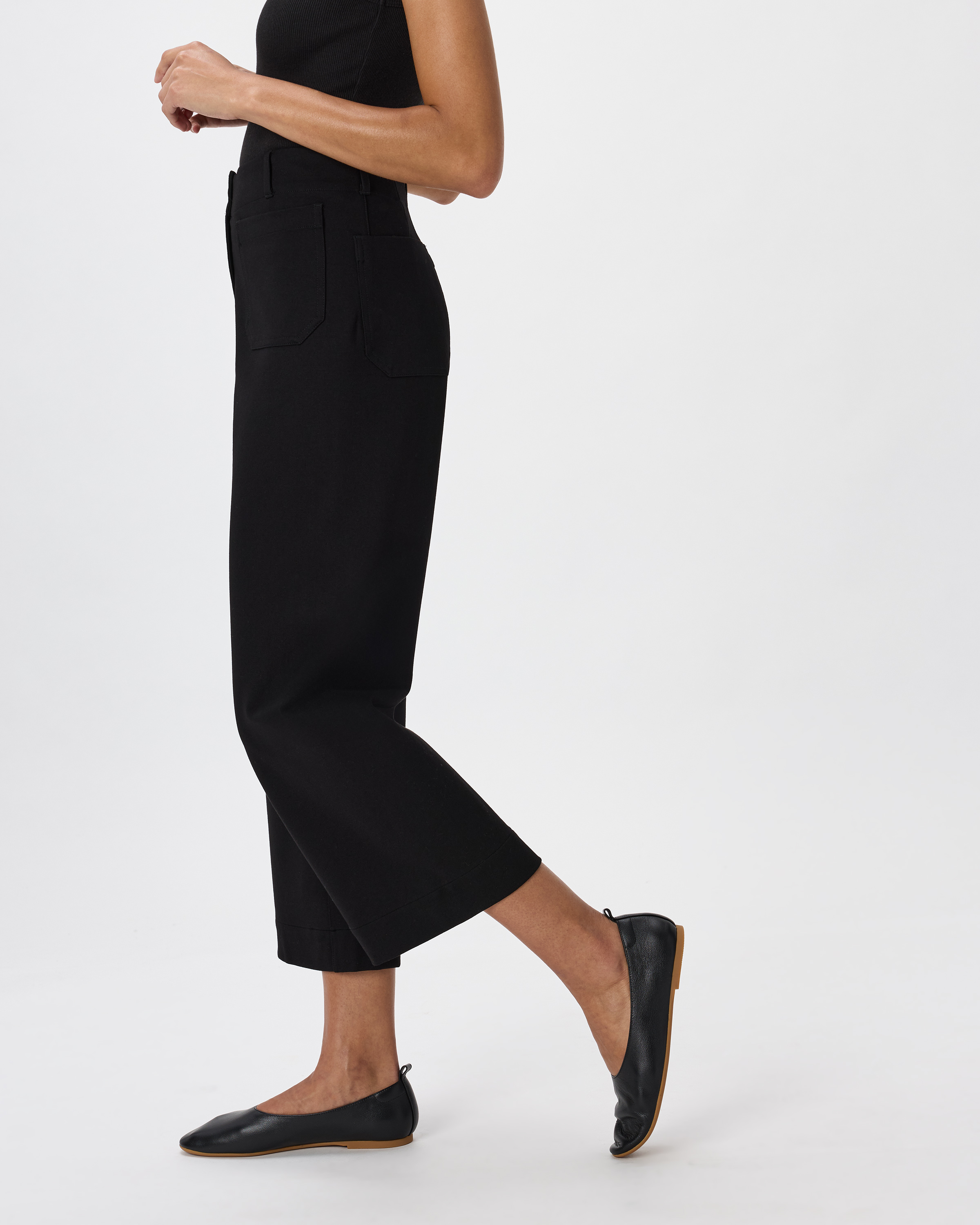 Ultra-Stretch Ponte Cropped Wide Leg Pants in Black