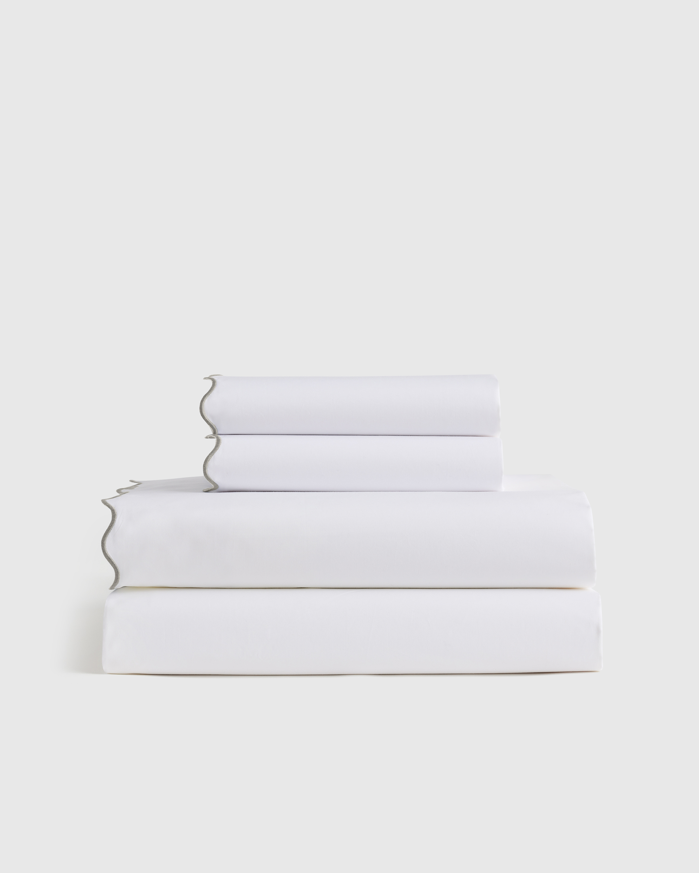 White/Dried Sage Classic Organic Percale Scallop Sheet Set