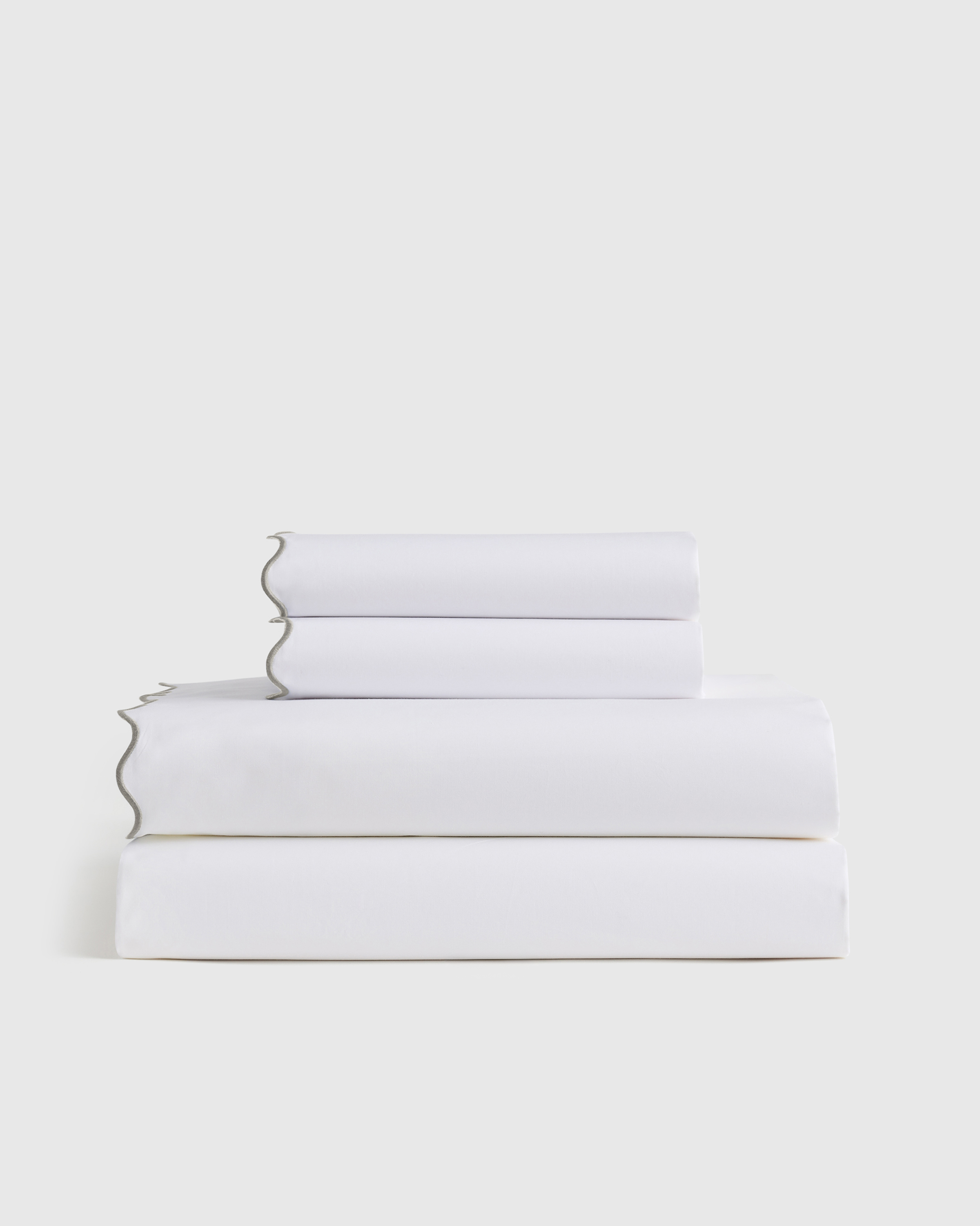 White/Dried Sage Organic Crisp Percale Scallop Sheet Set