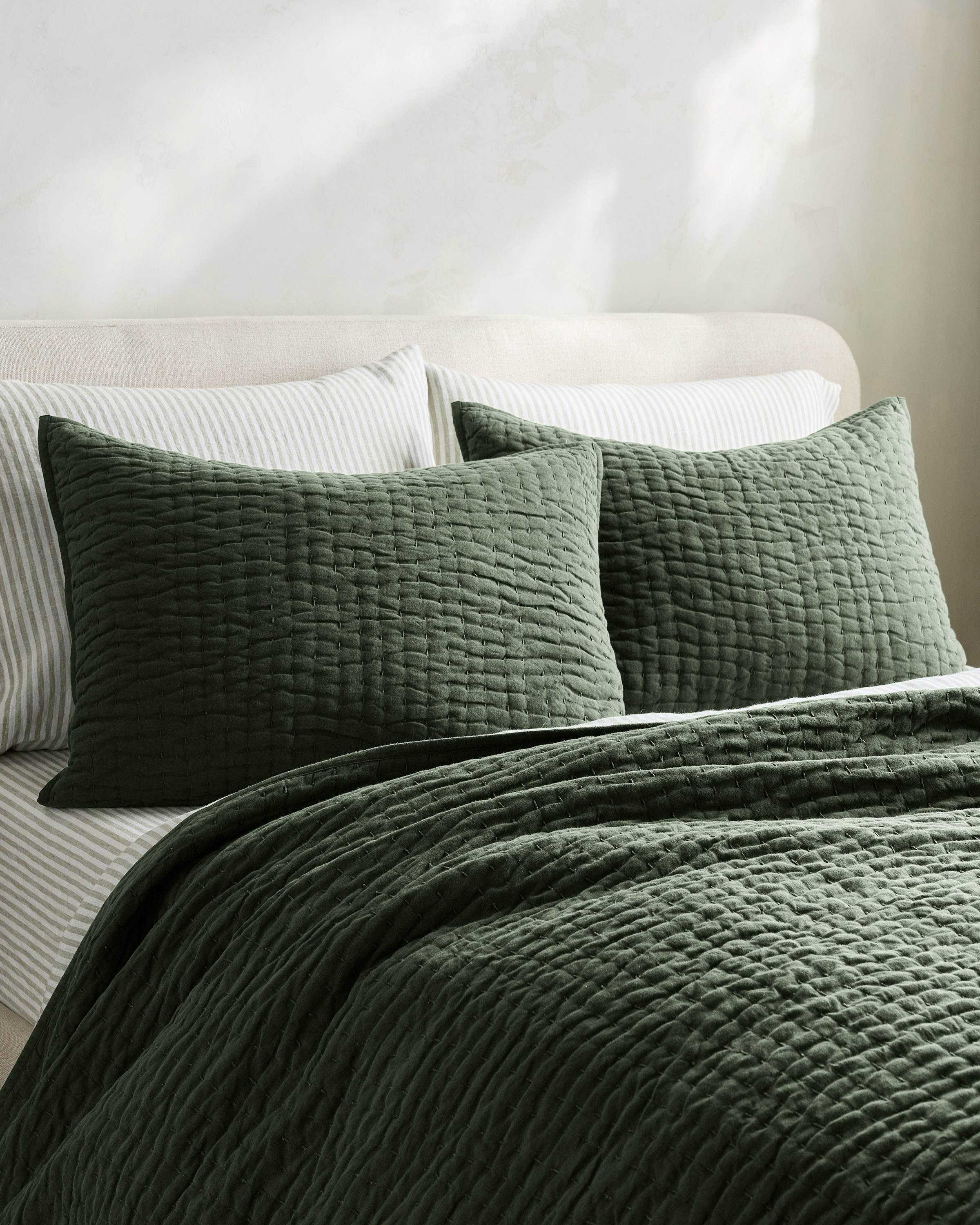 Pine European Linen Cotton Stitch Sham Set