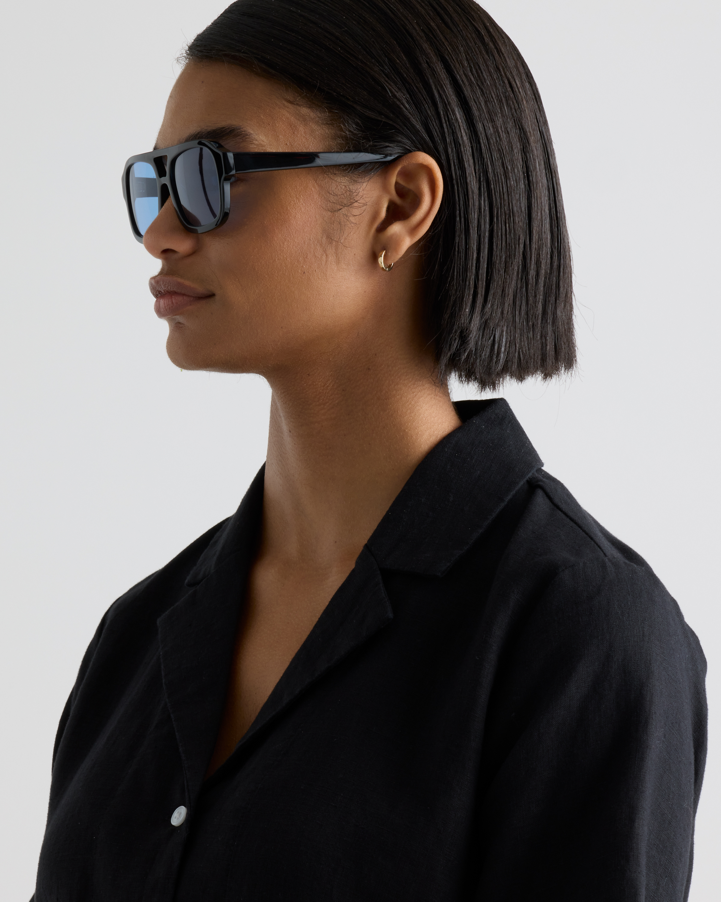 Berlin Polarized Acetate Sunglasses in Black with Blue tint lens display picture 1