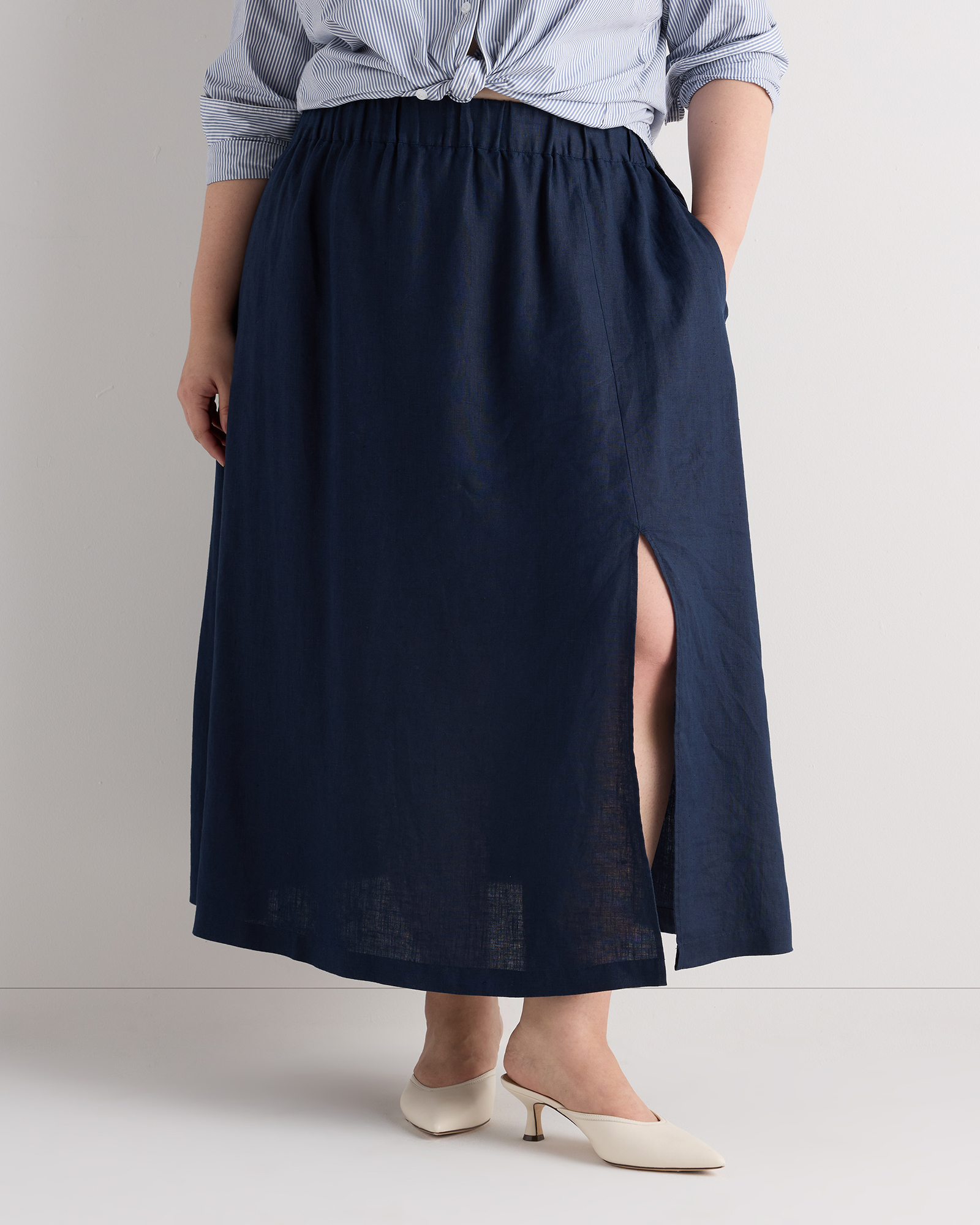 Deep Navy 100% European Linen Maxi Skirt