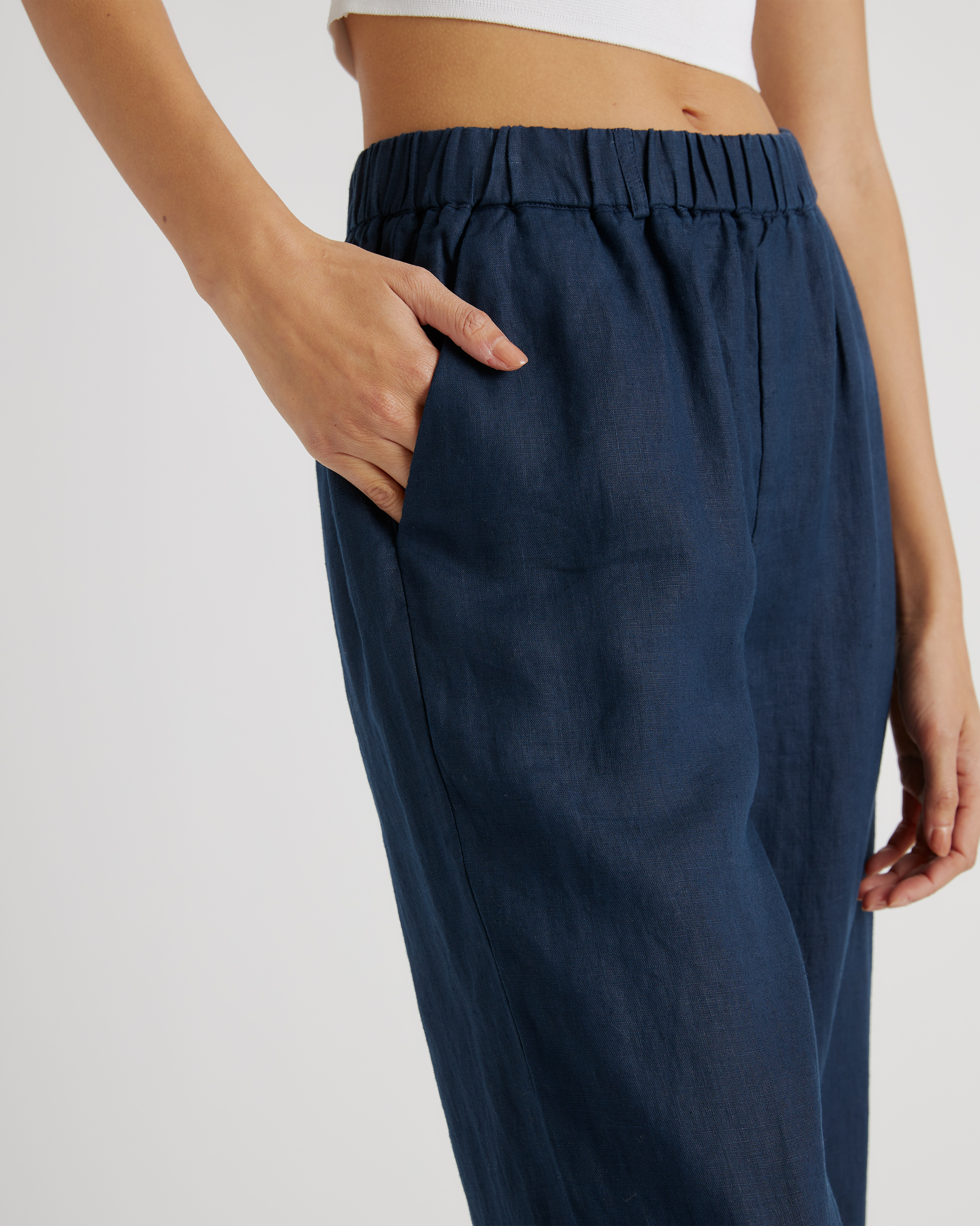 COMFORT LINEN PANTS 2025 - NAVY. サイズM Up to 50% off Cropped Linen Pants for Women Summer 2025
