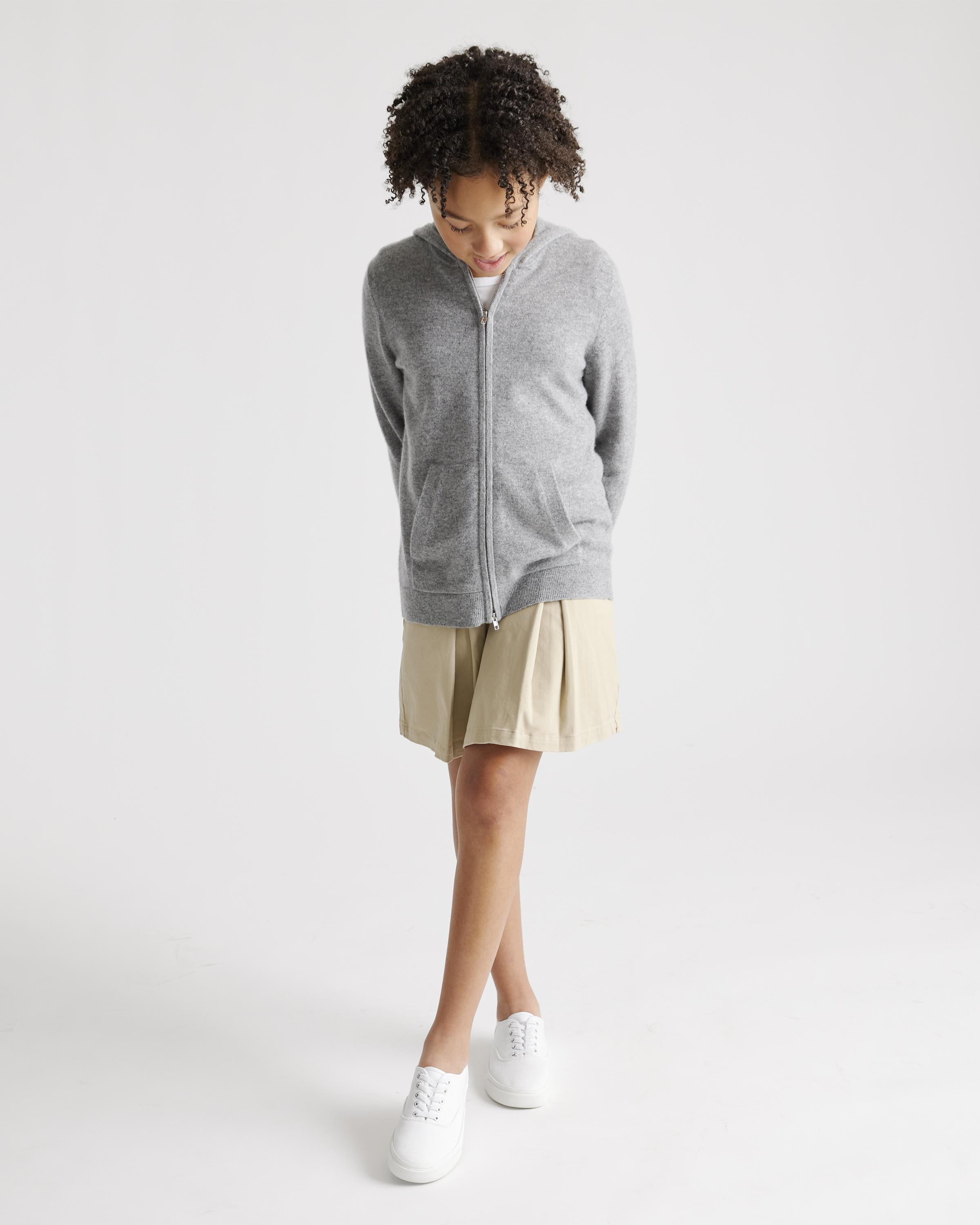 Washable Cashmere Full Zip Hoodie in Heather Grey