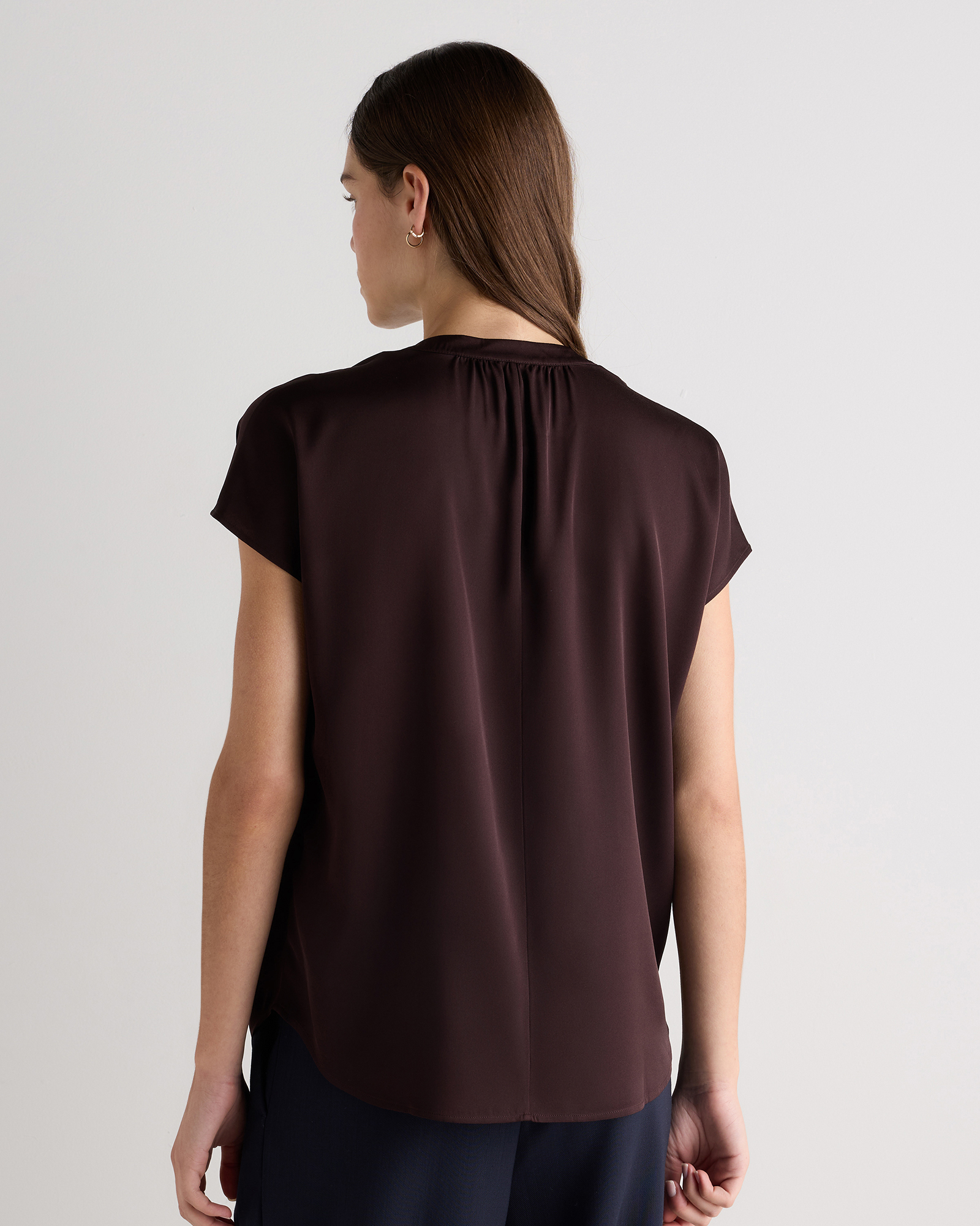 Women's Washable Stretch Silk Dolman Sleeve Blouse in Chocolate