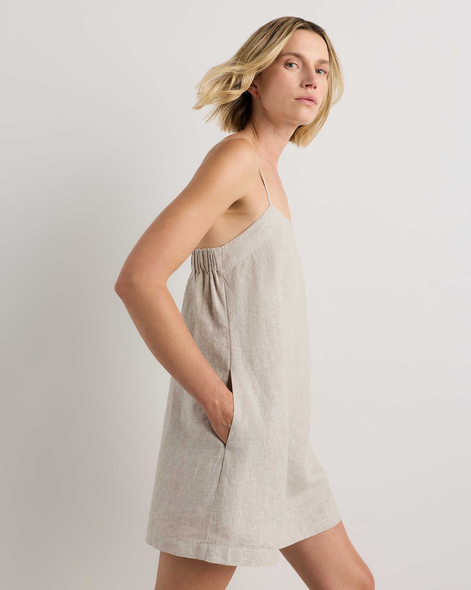 quince linen mini dress Women's 100% European Linen Mini Skort Dress in Flax, Size XL by Quince