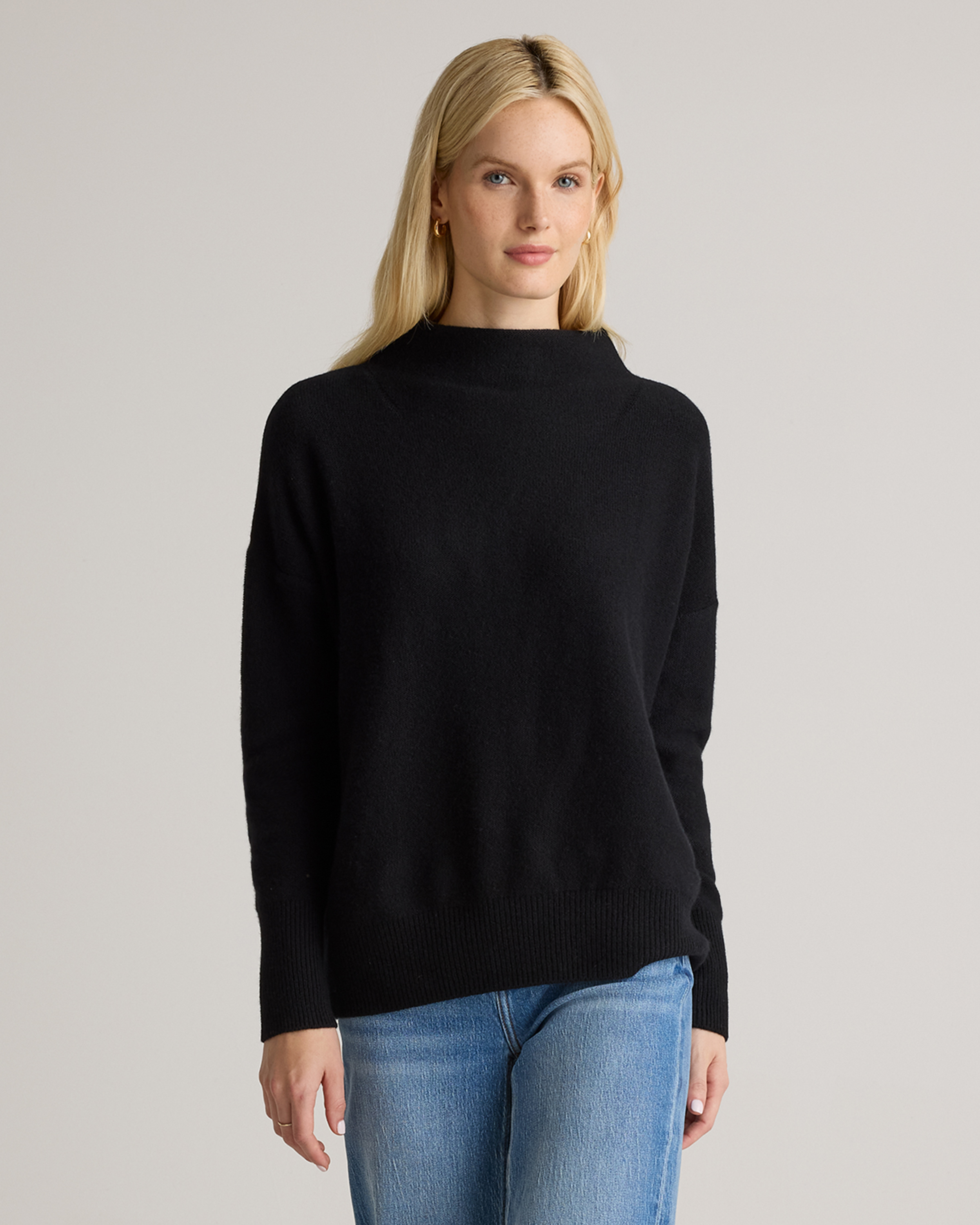 Quince Women's Mongolian Cashmere Funnel Neck Sweater In Black