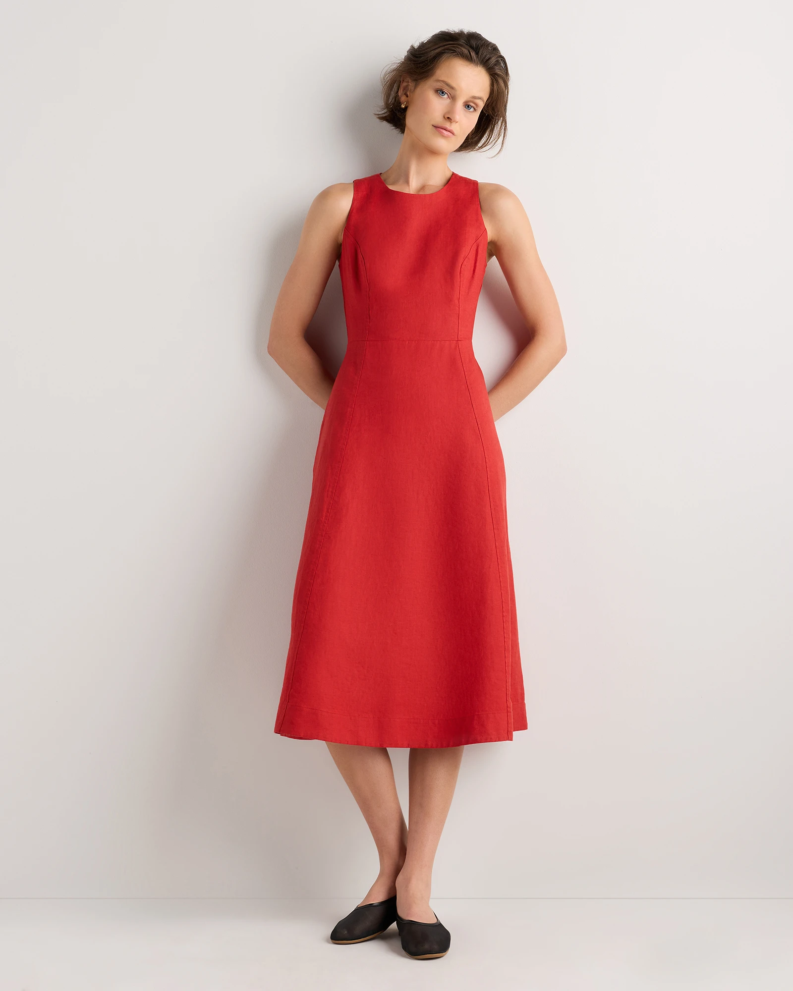 100% European Linen High Neck Dress