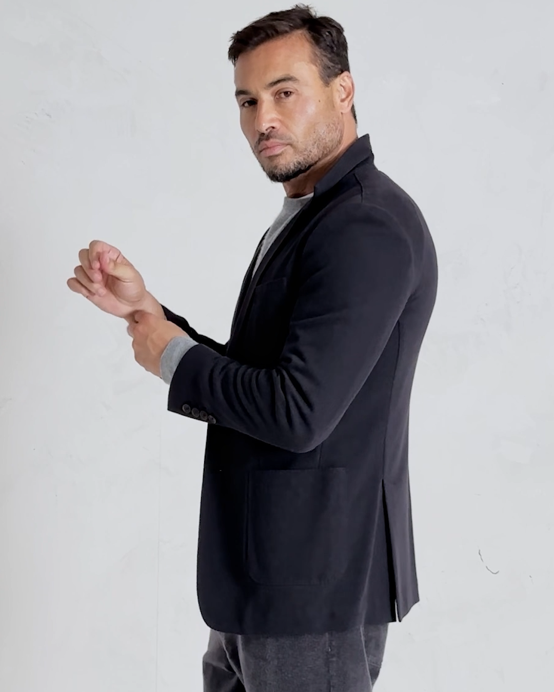 Cotton Pique Knit Blazer Black IH 4x5 Thumbnail