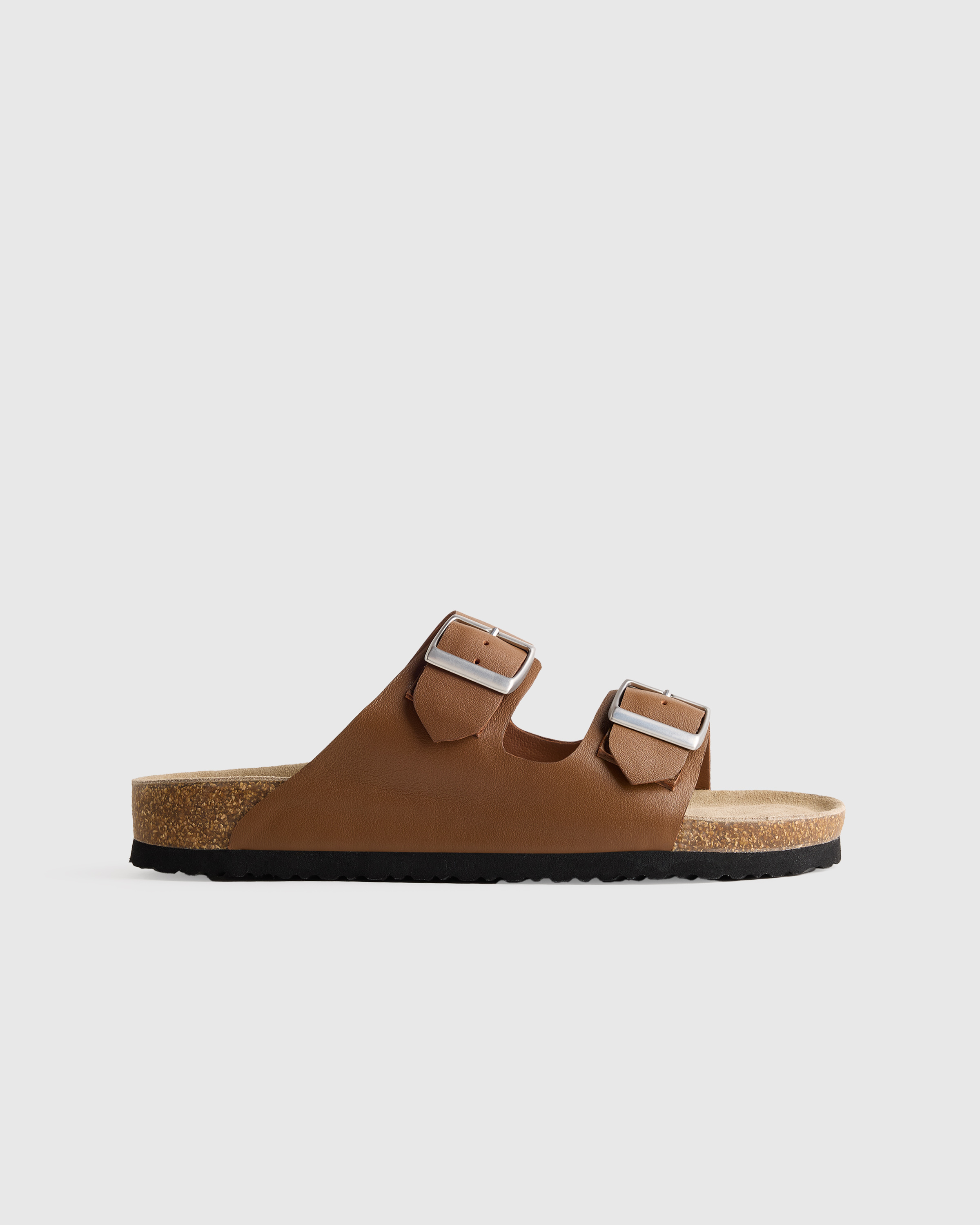 Brown Nappa Leather Double Buckle Slide