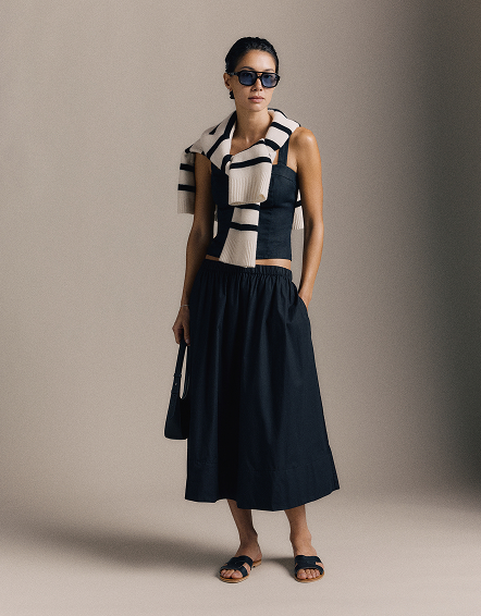 Black 100% Organic Cotton Poplin A-line Maxi Skirt