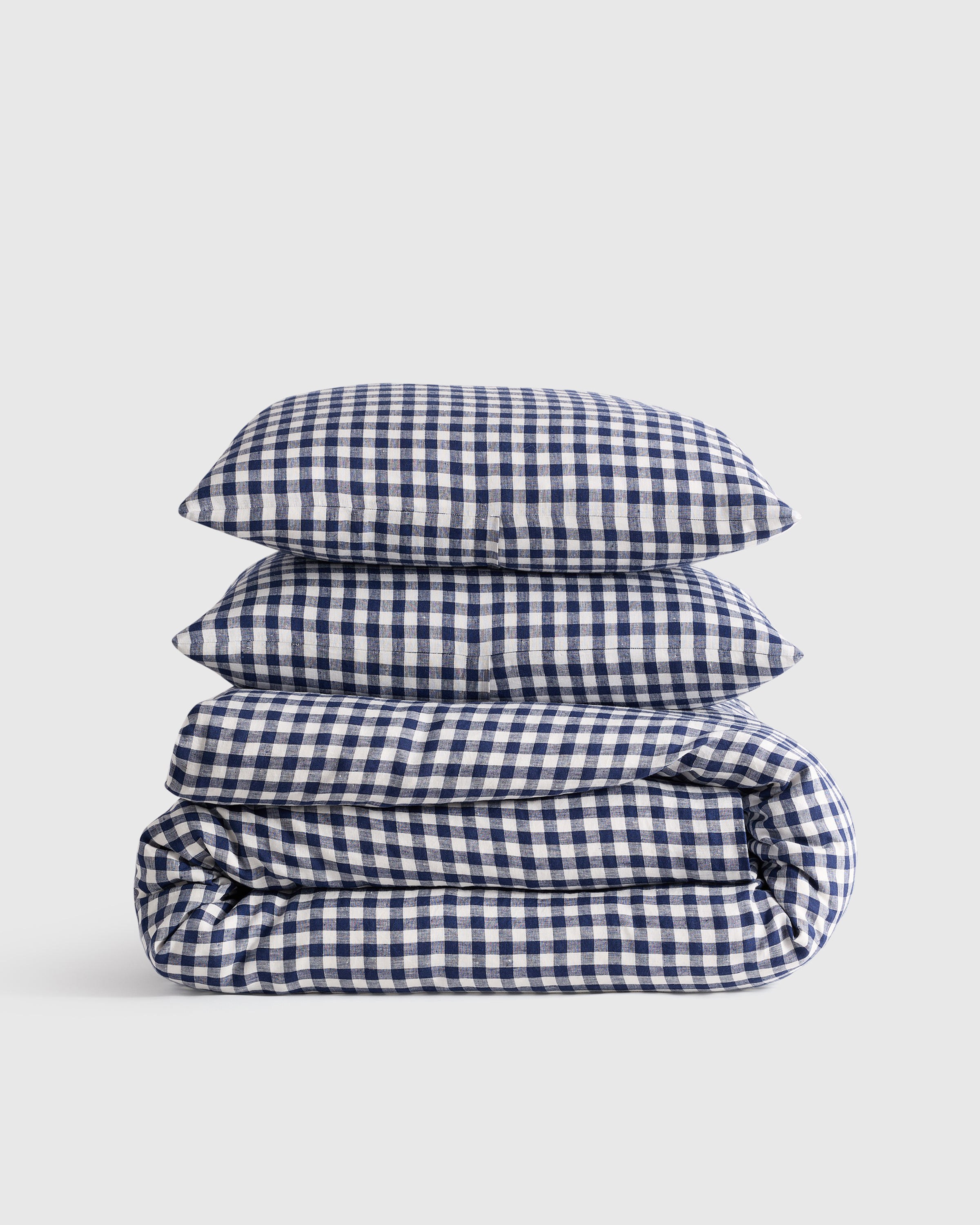 Navy European Linen Gingham Duvet Cover Set
