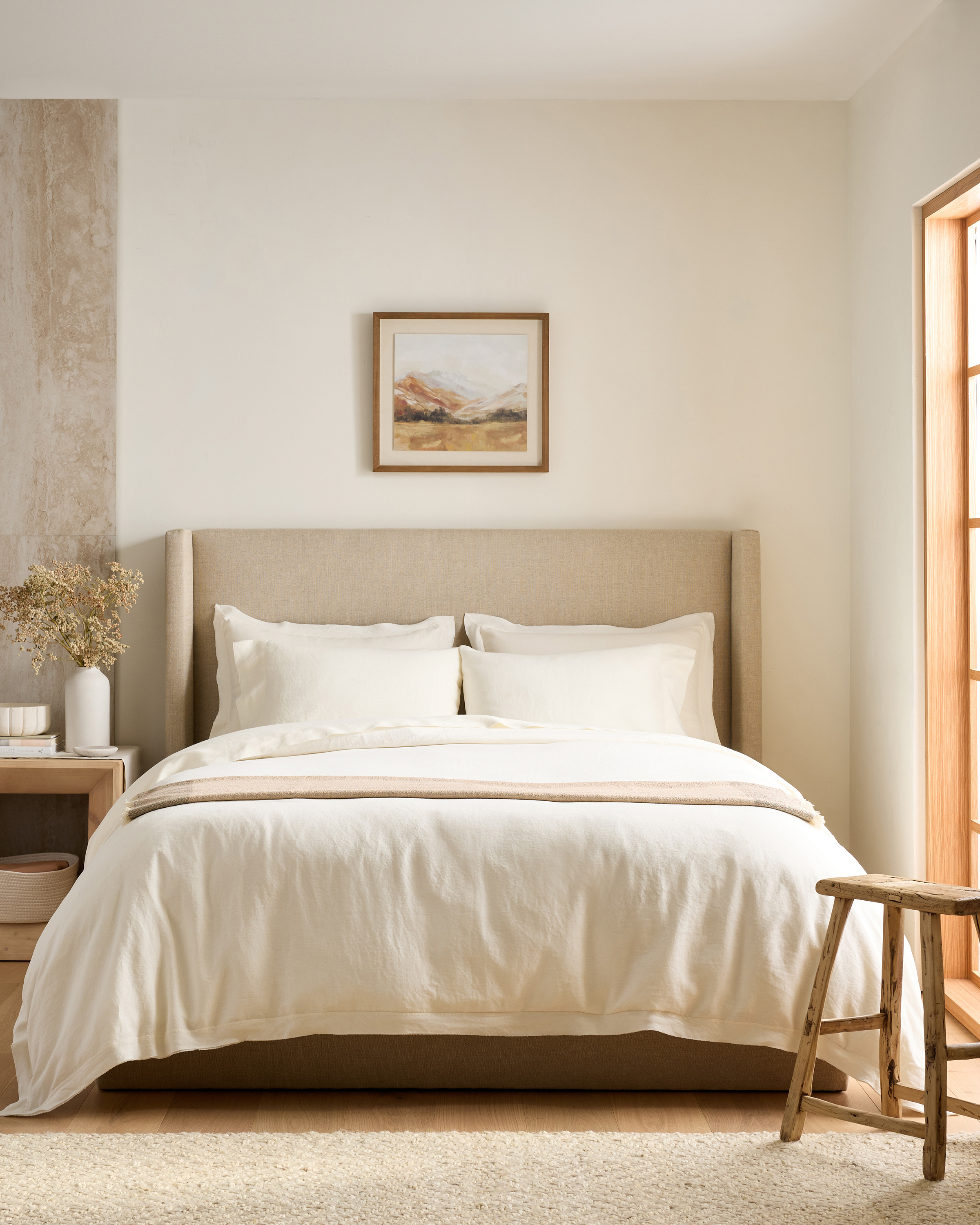 Ivory European Linen Double Flange Duvet Cover Set