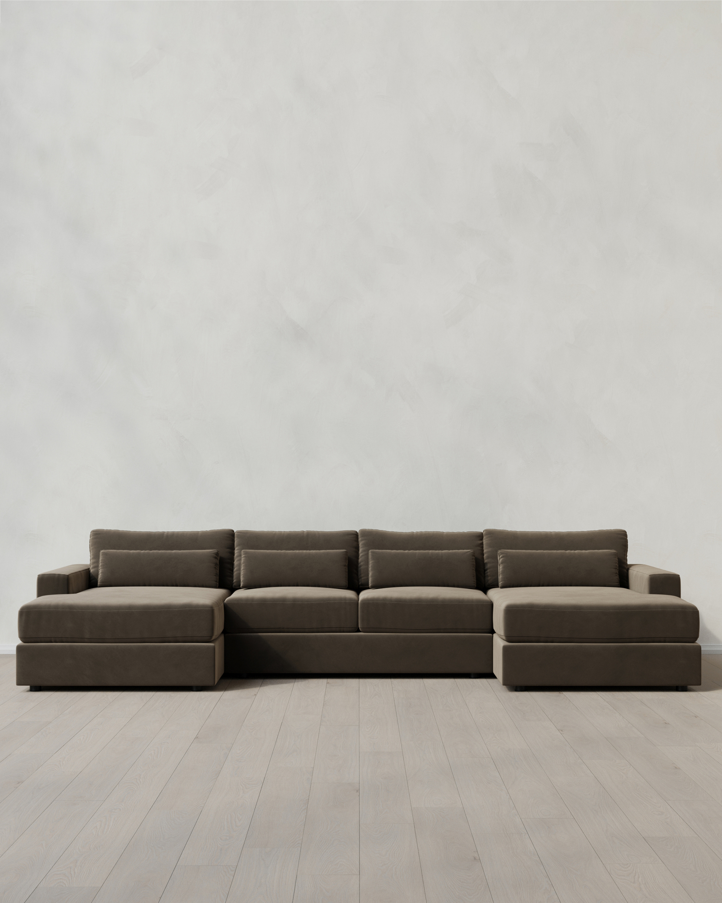 Square Arm Deep Seat U Sectional Performance Velvet Sable