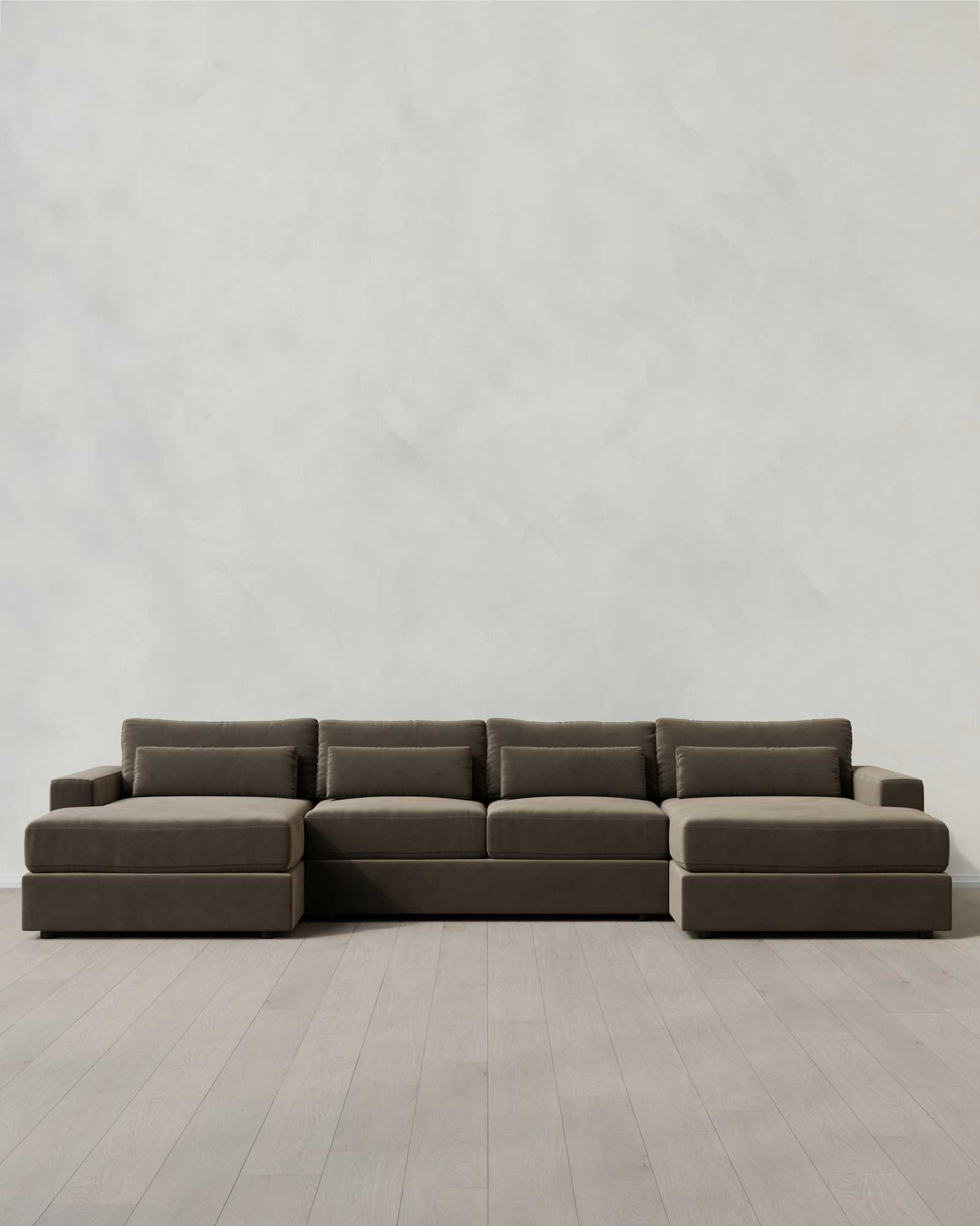 Square Arm Deep Seat U Sectional Performance Velvet Sable
