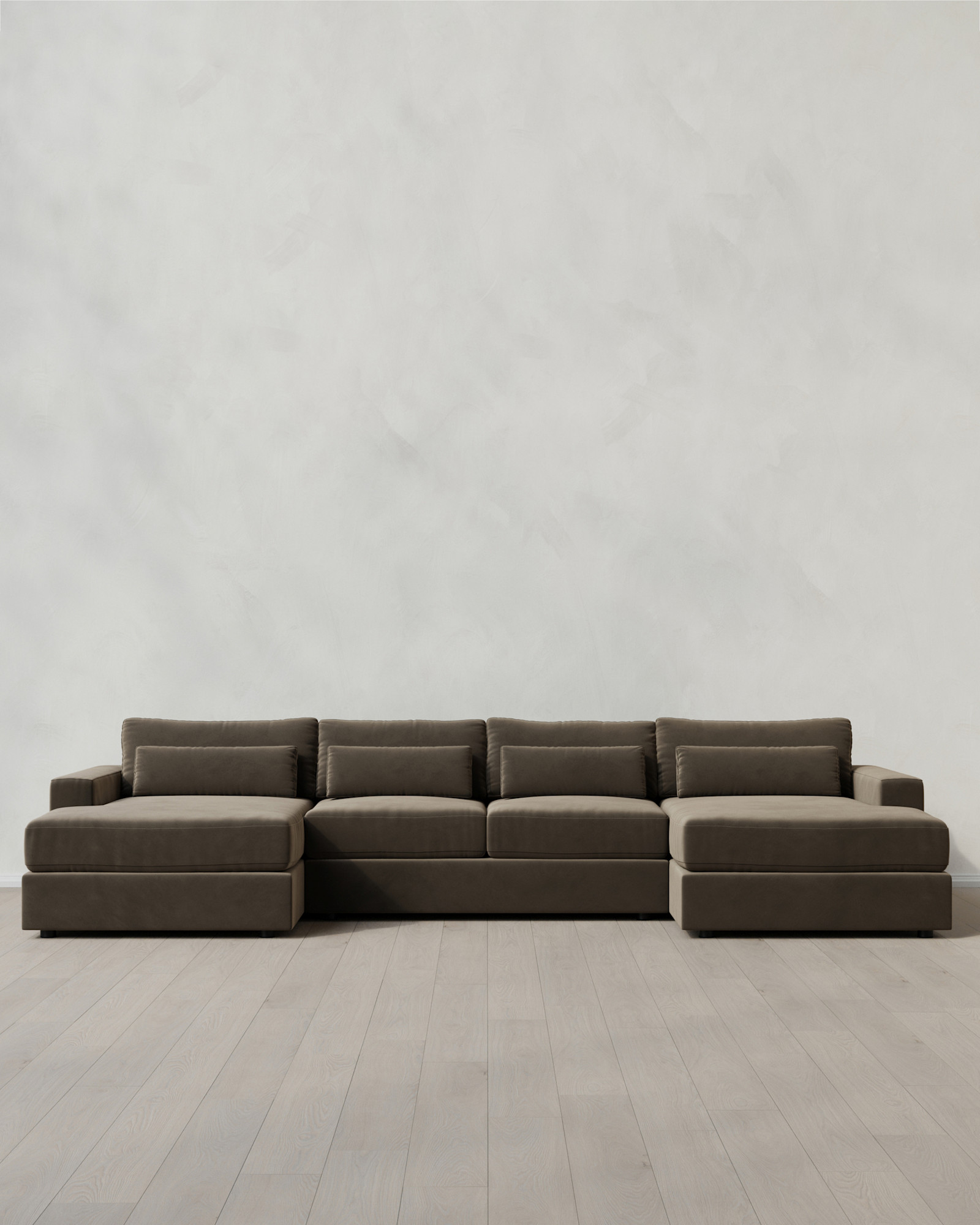 Square Arm Deep Seat U Sectional Performance Velvet Sable