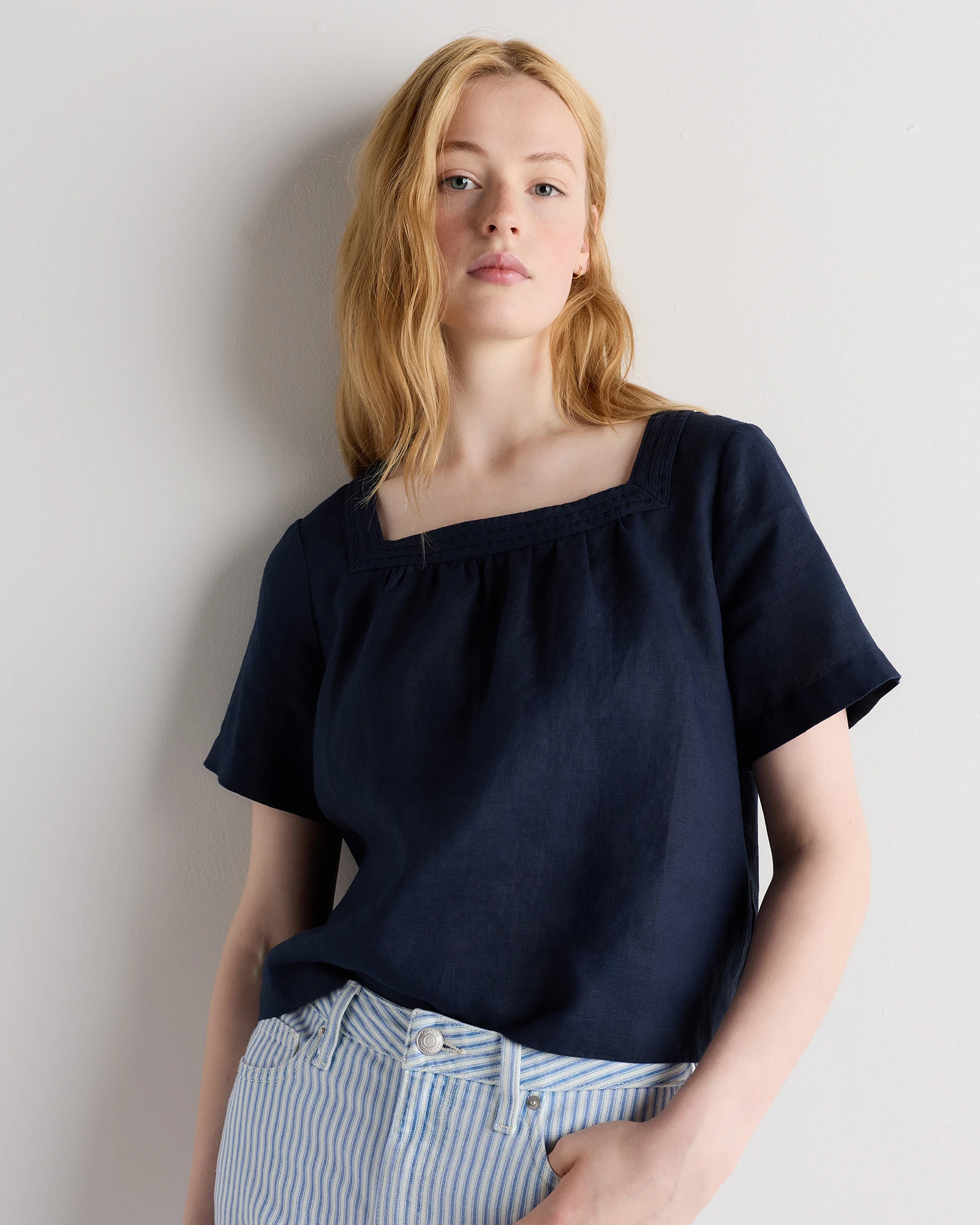 100% European Linen Square Neck Swing Top