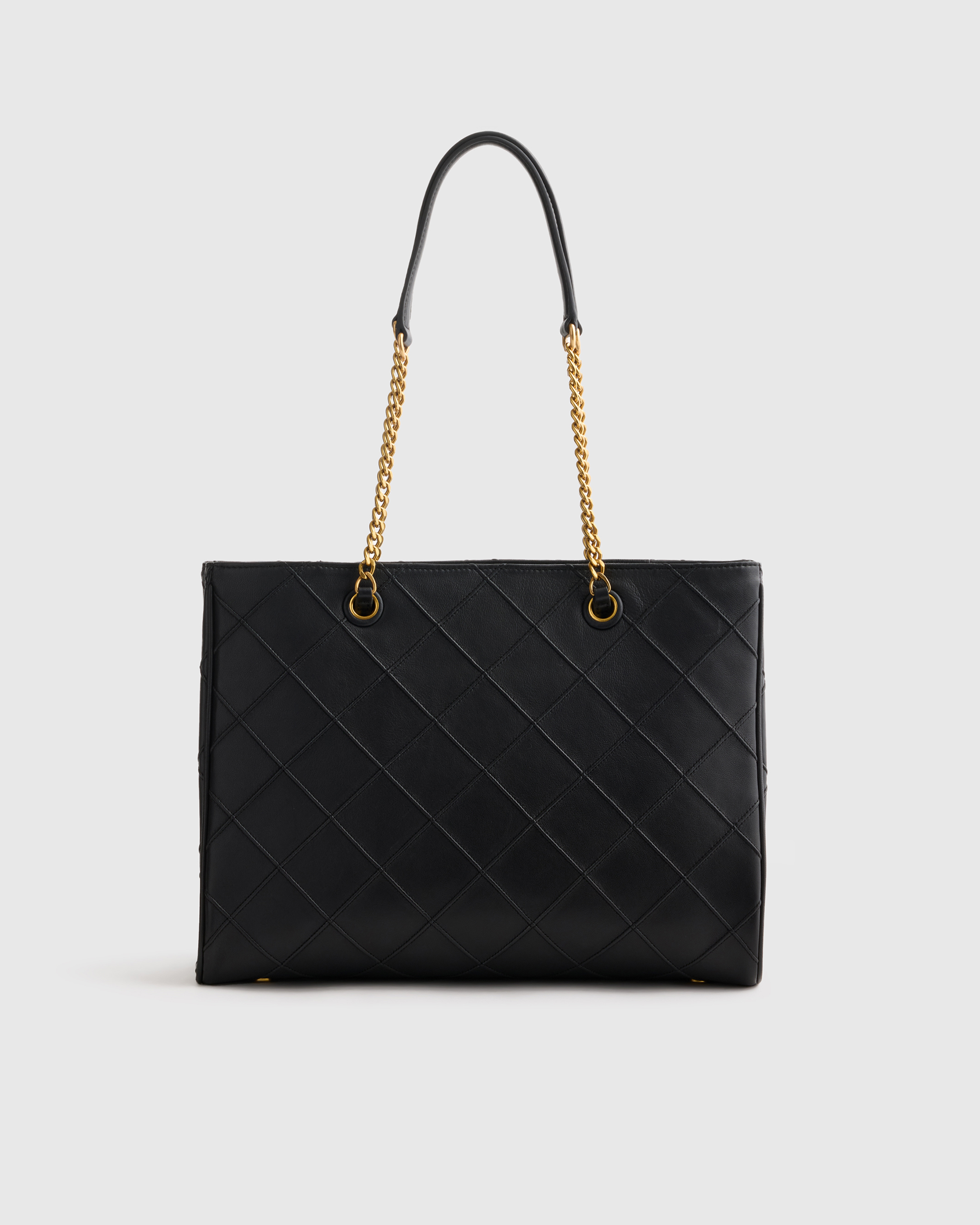 Black Italian Leather Diamond Stitch Tote