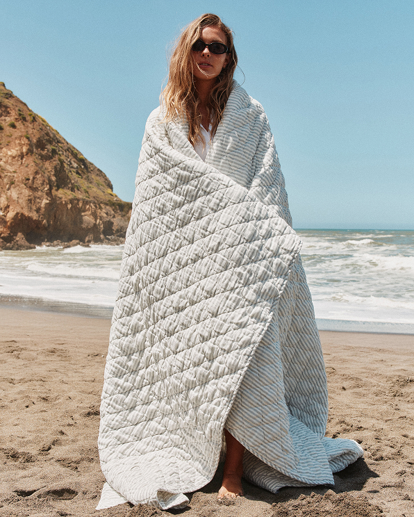 Grey/White Stripe European Linen Stripe Quilt 