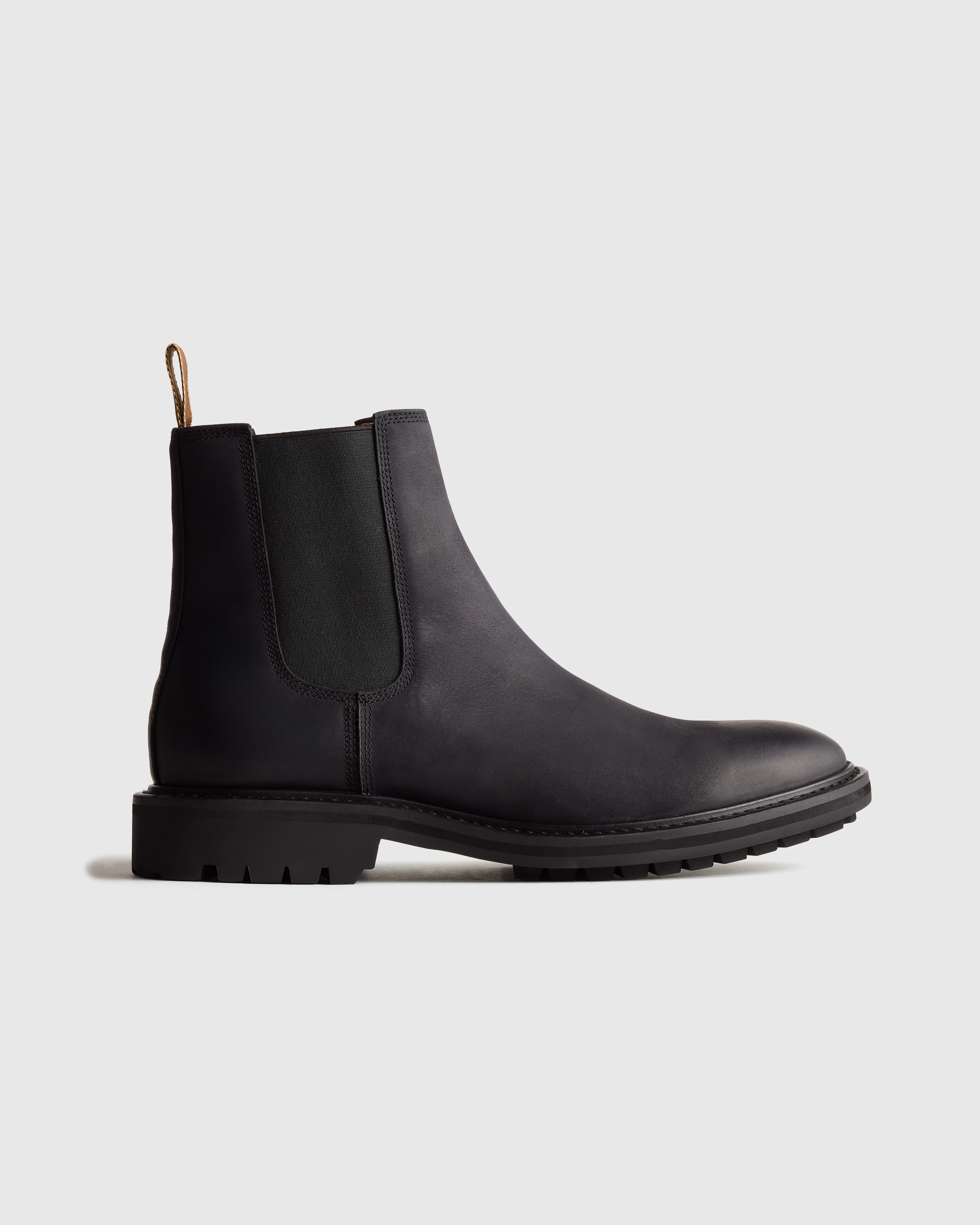 Matte Black Rugged Leather Lug Sole Chelsea Boot
