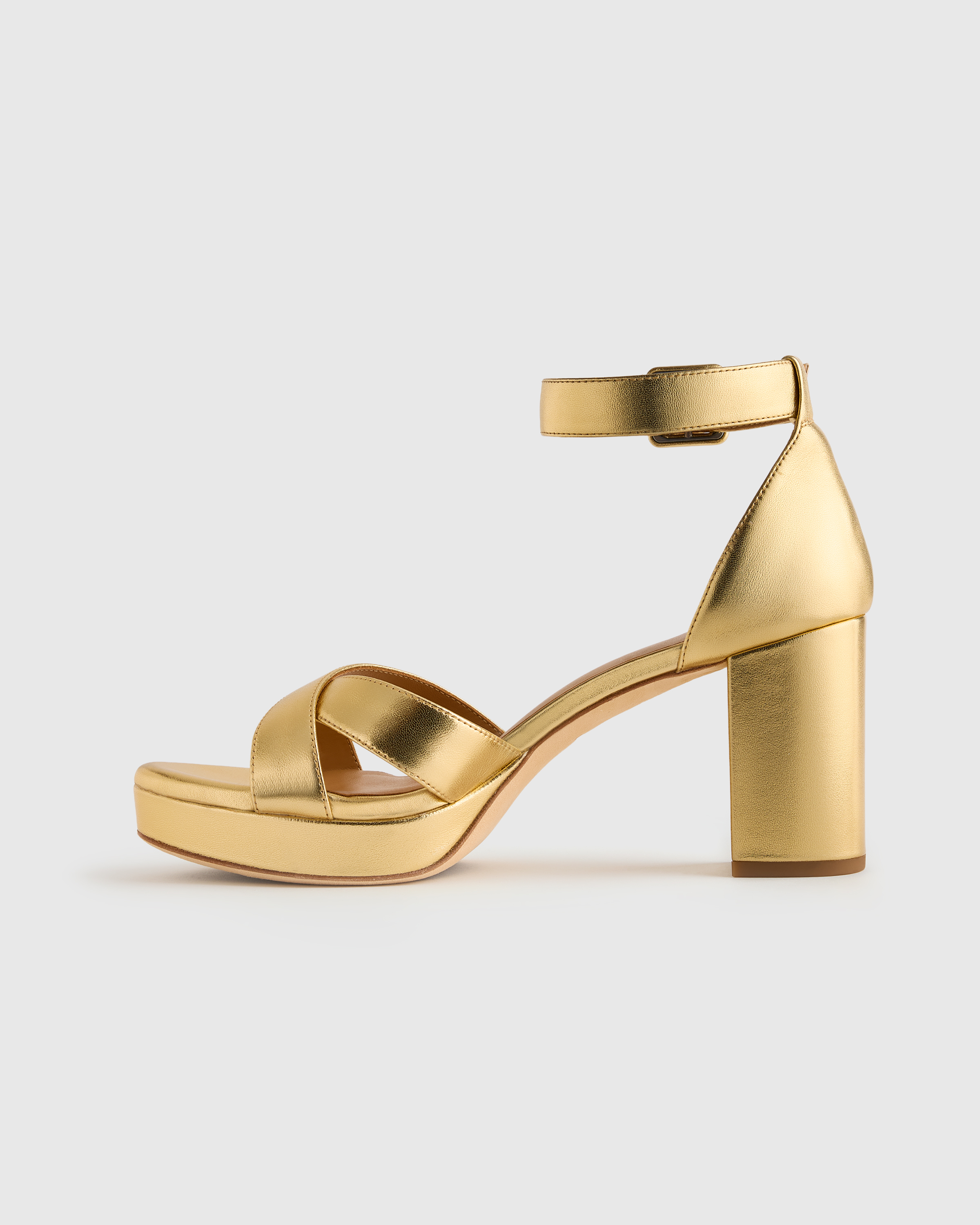 Italian Leather Crisscross Platform Block Heel Sandal
