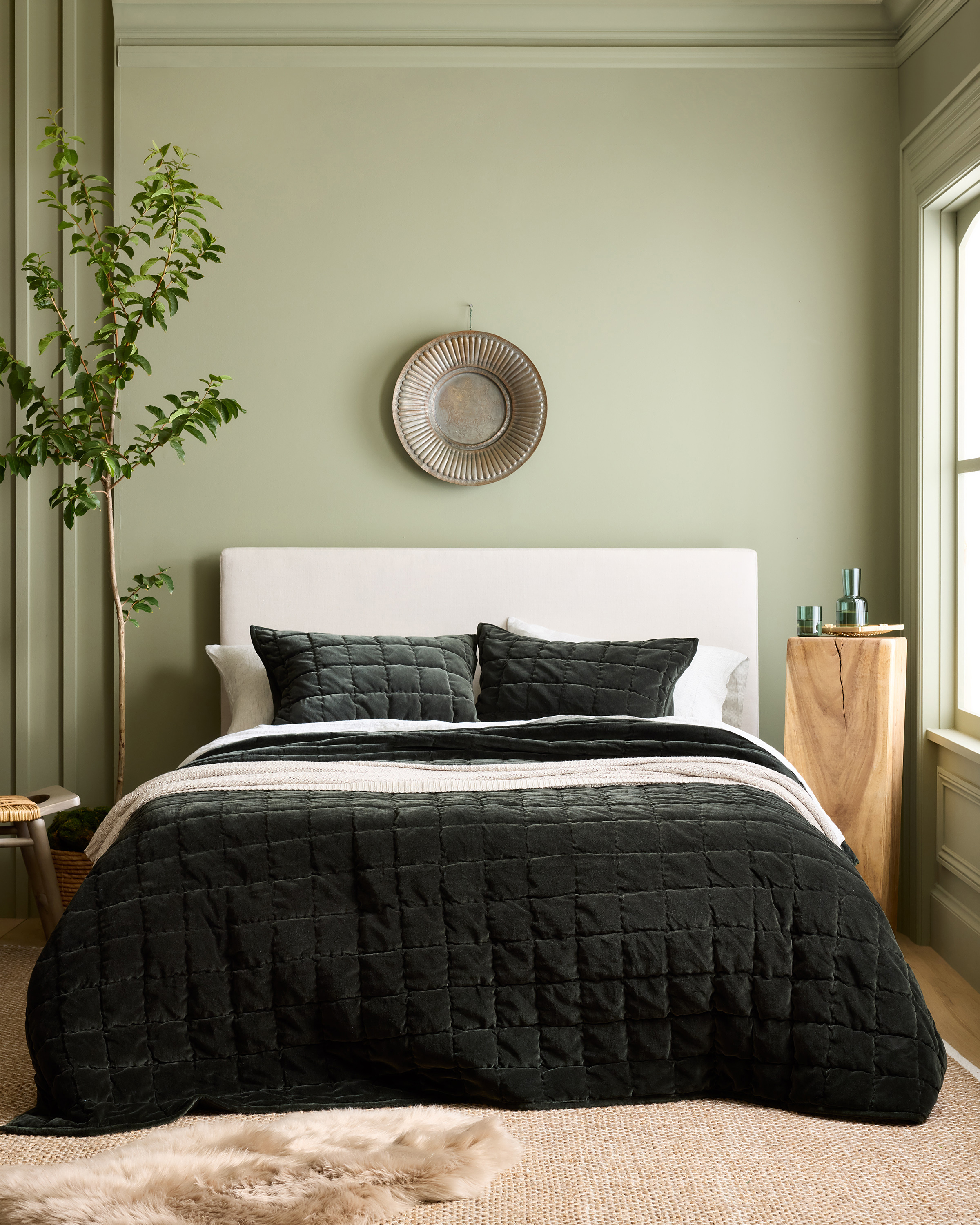 Forest Green Cotton Velvet Quilt Set