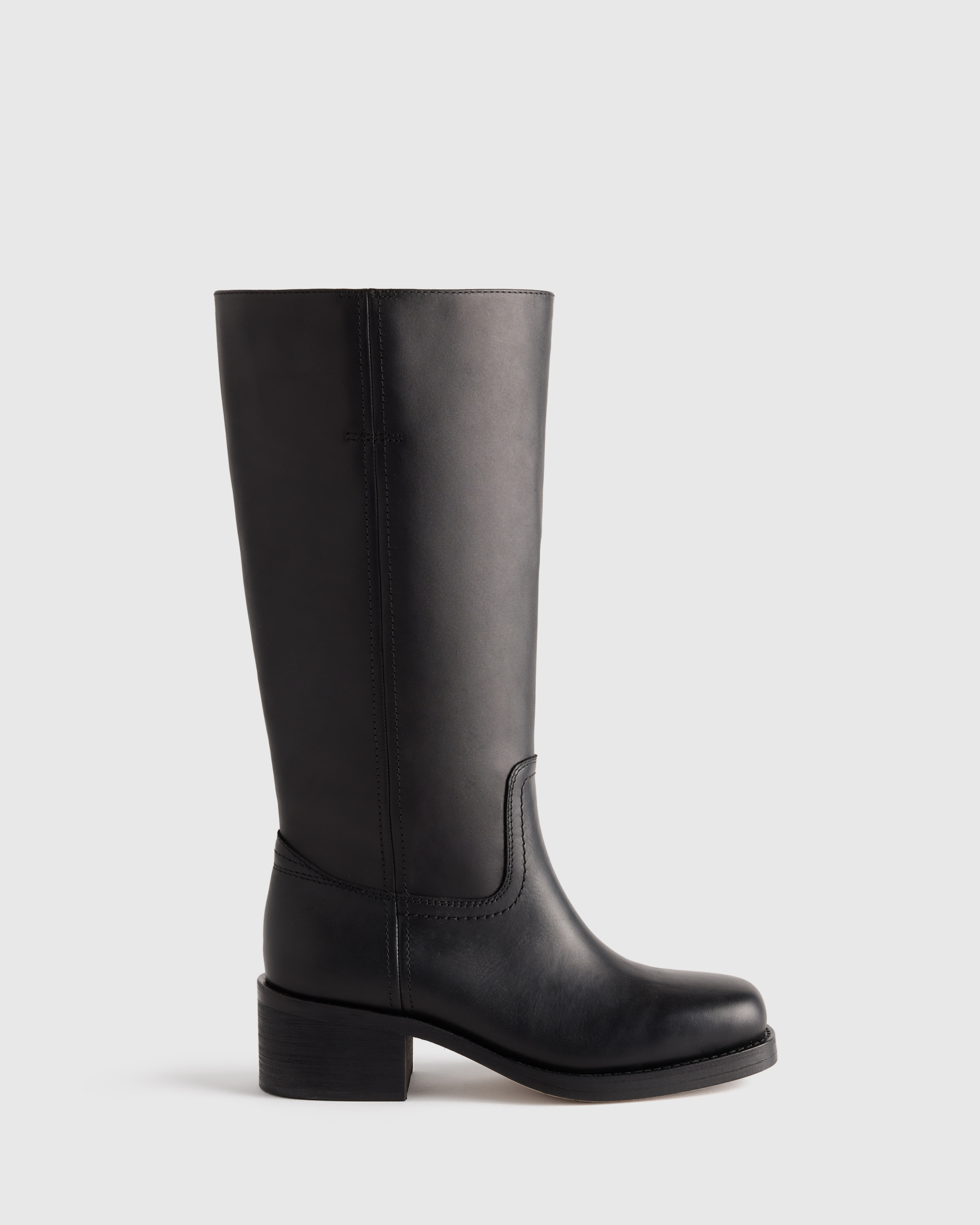 Black Italian Leather Block Heel Boot