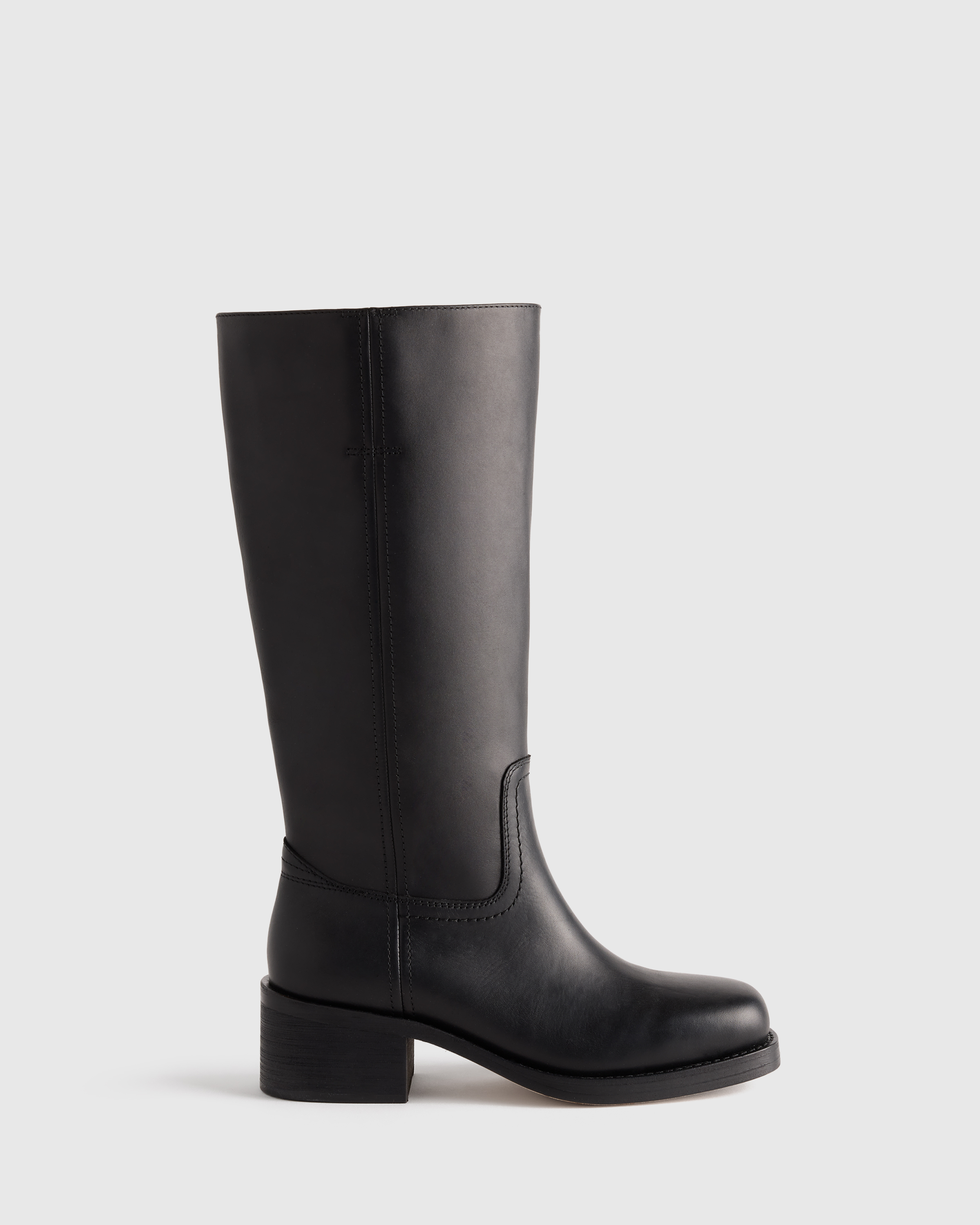 Black Italian Leather Block Heel Boot