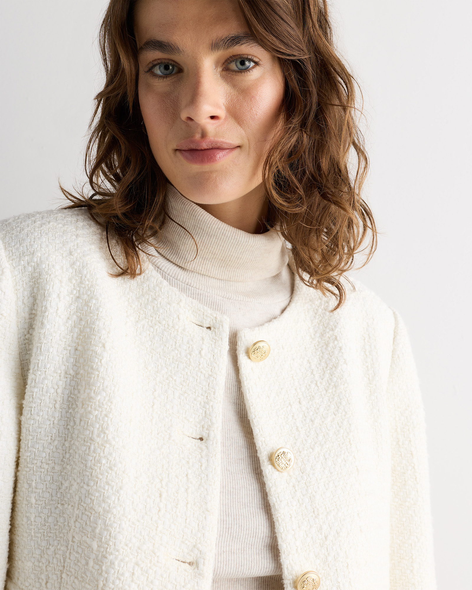 Tweed Collarless Jacket in Creme Ivory | Quince Canada