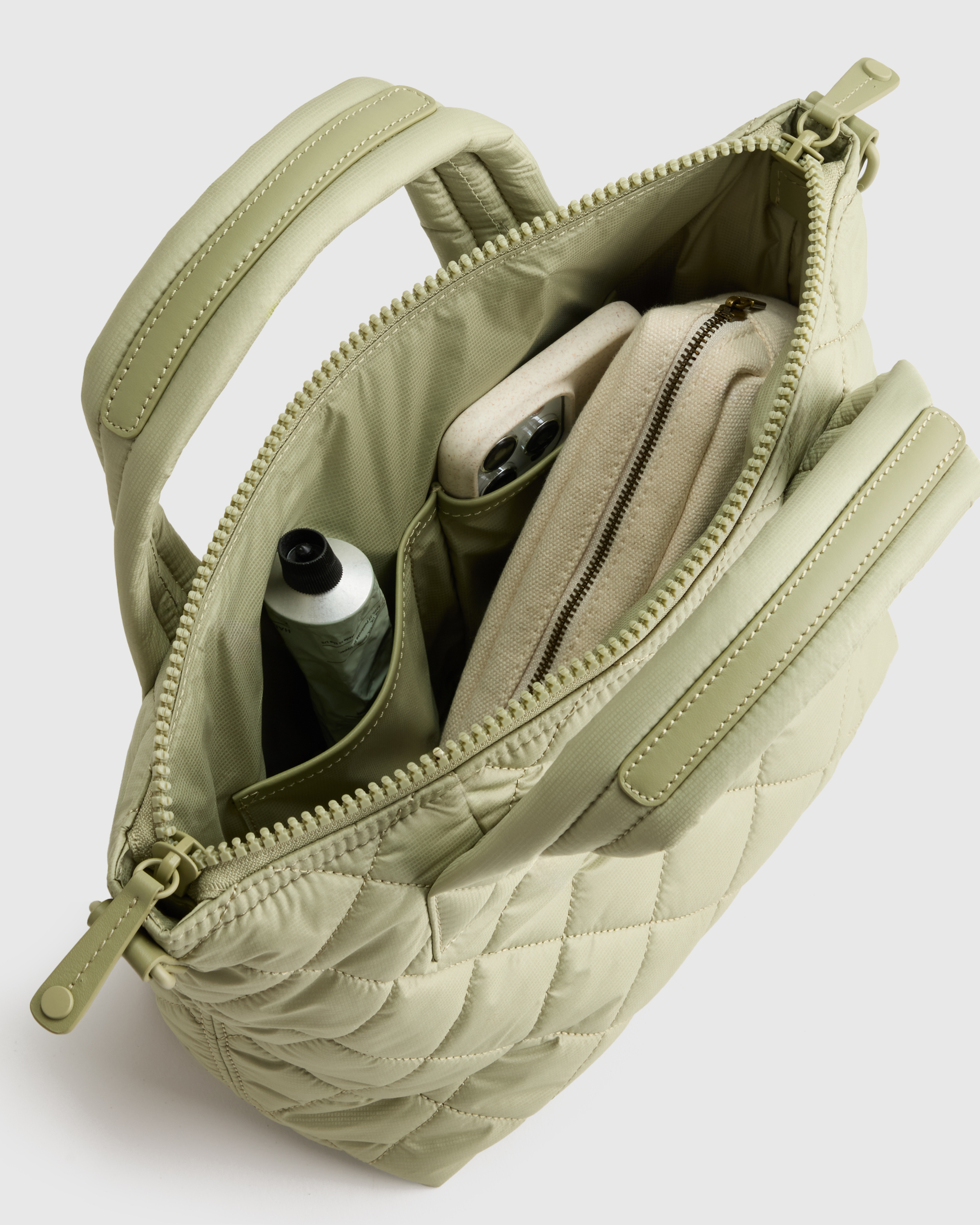Transit Quilted Small Crossbody Tote in Tea Green