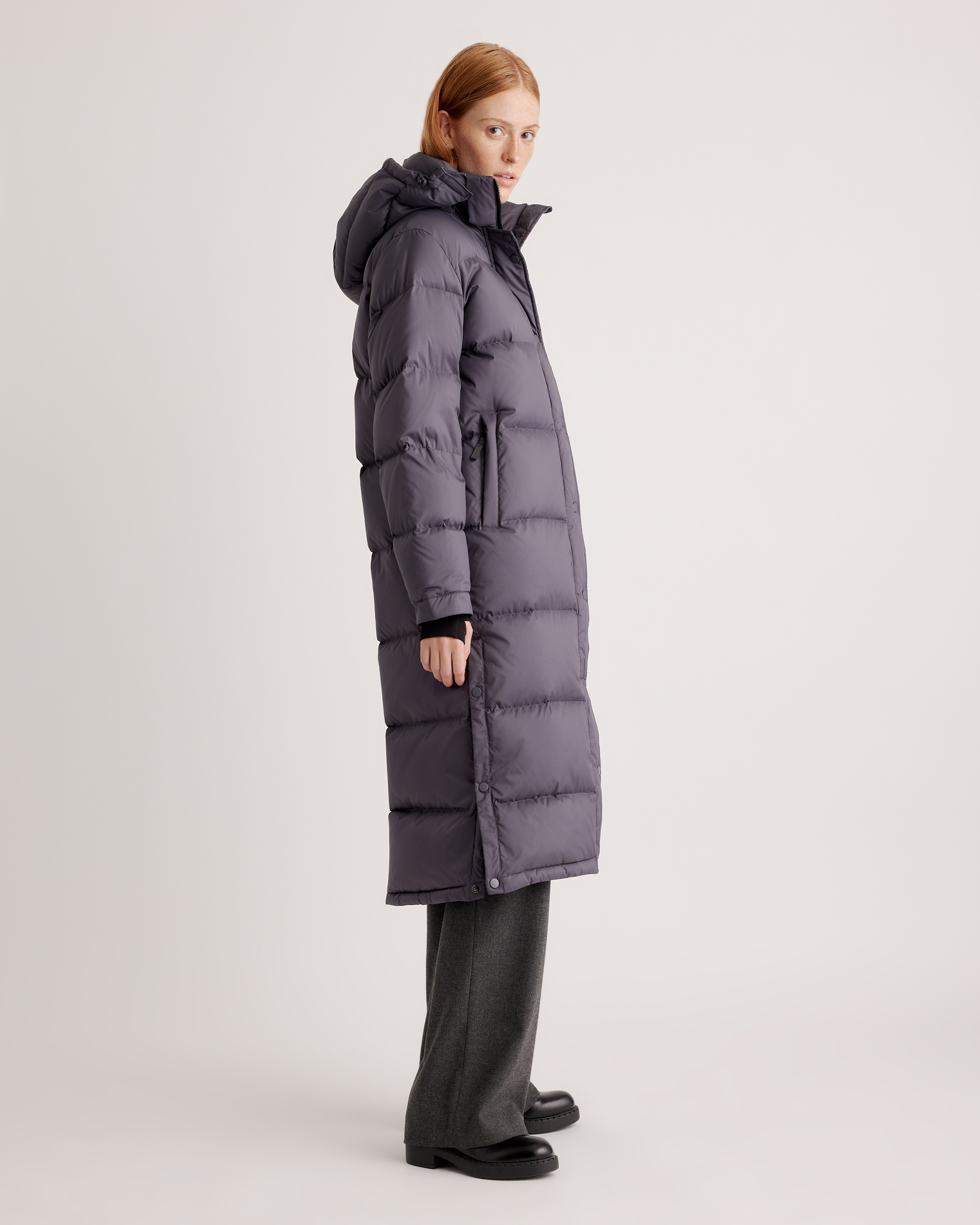Responsible Down Long Puffer Jacket in Carbon Grey
