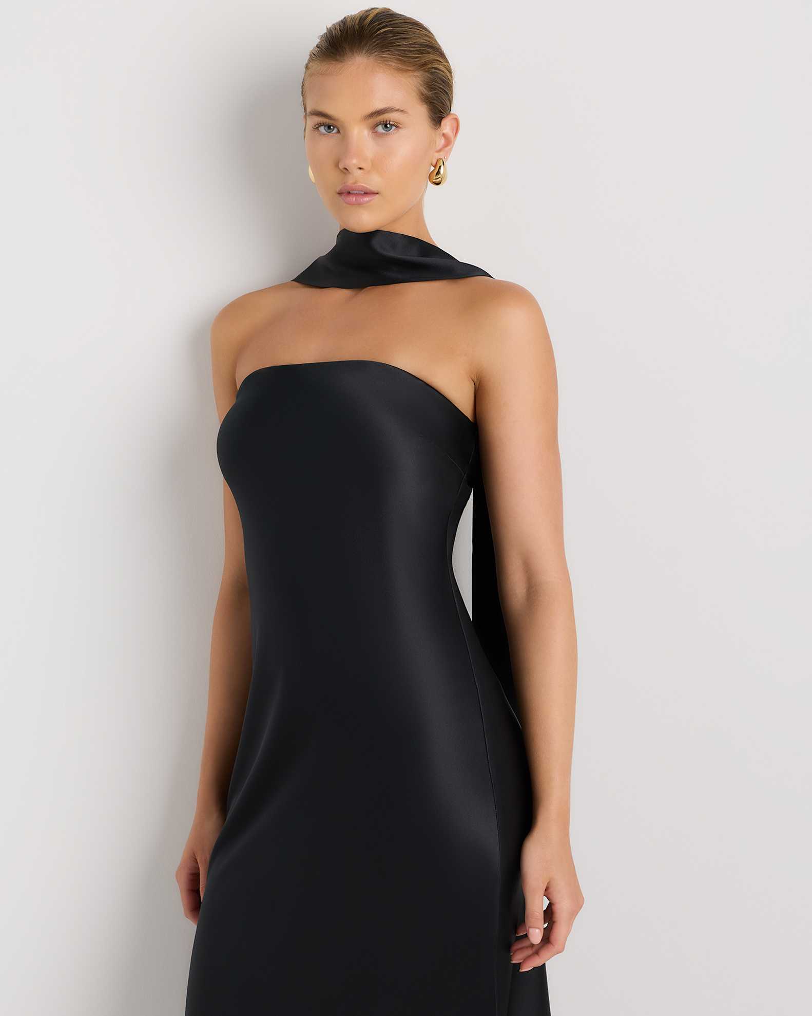 100% Washable Silk Strapless Scarf Maxi Dress in Black 100% Washable Silk Strapless Scarf Maxi Dress in Black