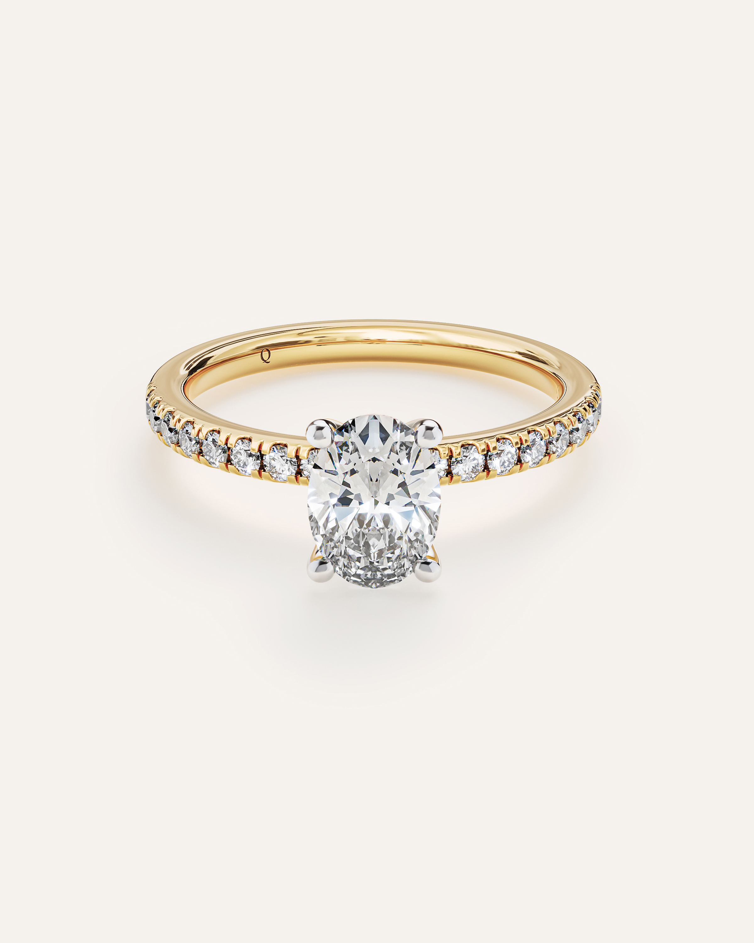 Yellow Gold Lab Grown Diamond Oval Petite Pave Engagement Ring - 1ct