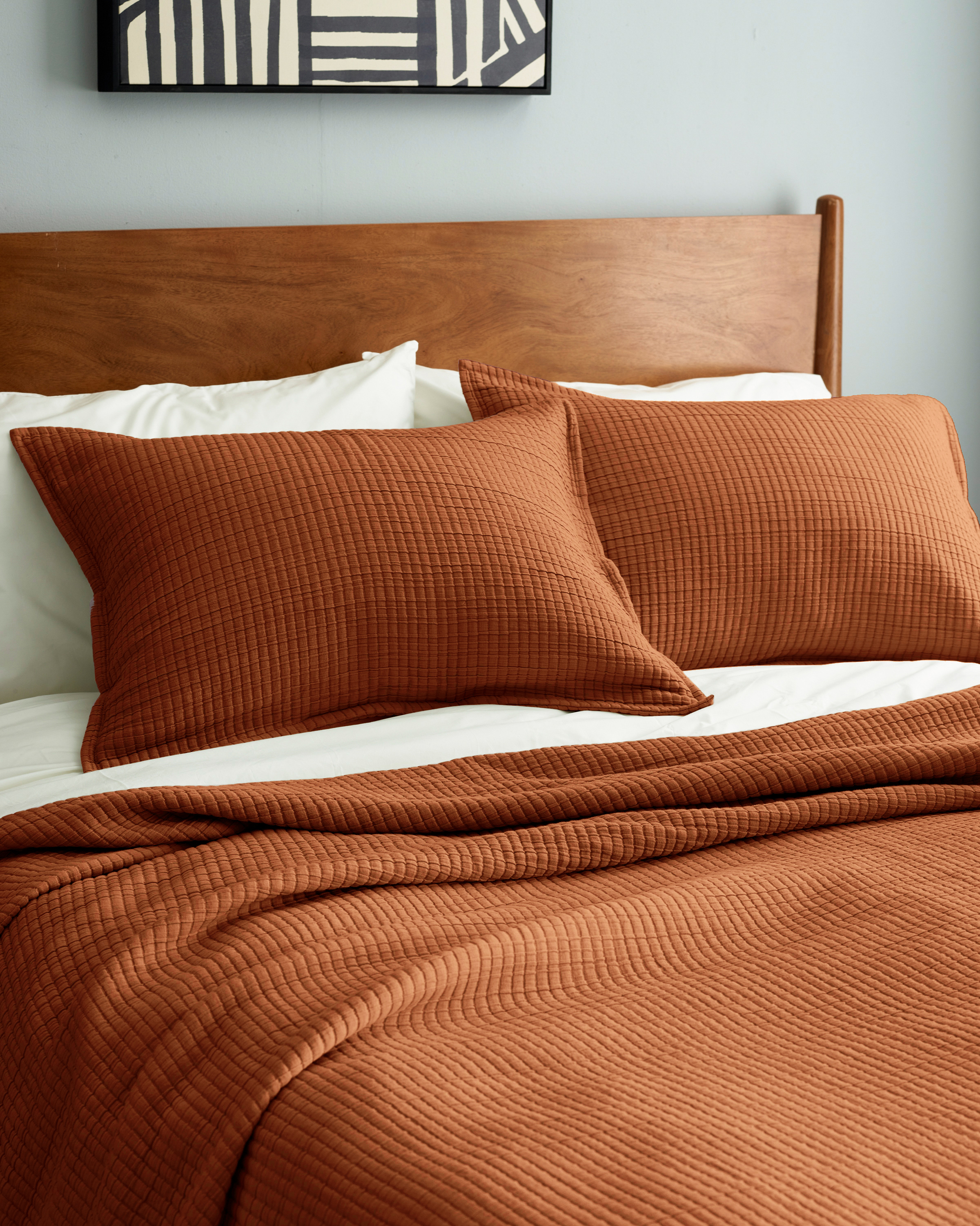 Organic Ribbed Cotton Shams - Terracotta, King