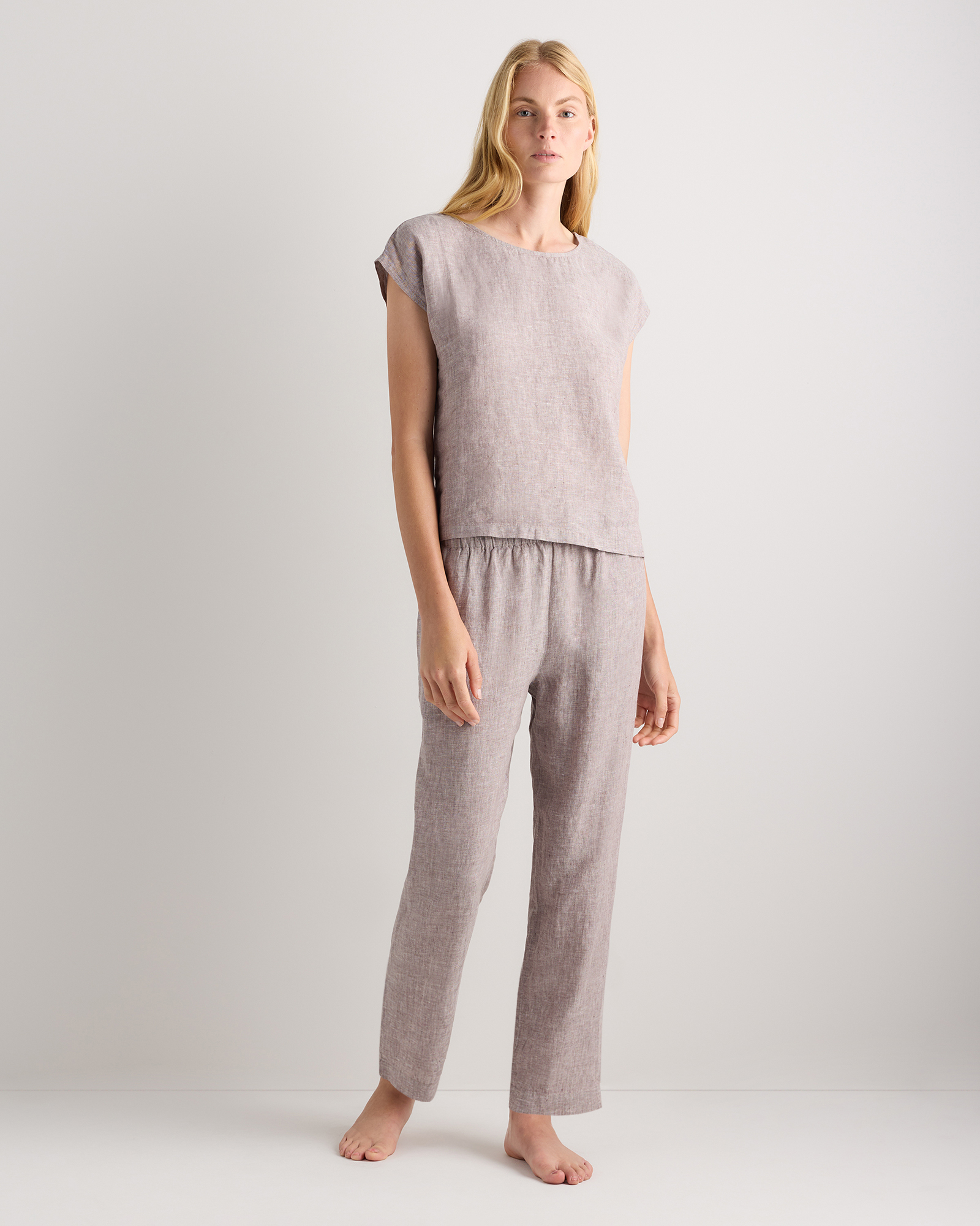 Taupe Brown Chambray 100% European Linen Pajama Set