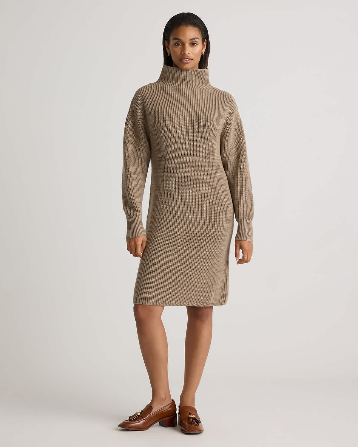 Australian Merino Wool Relaxed Turtleneck Sweater Dress in Malted Toffee Australian Merino Wool Relaxed Turtleneck Sweater Dress in Malted Toffee