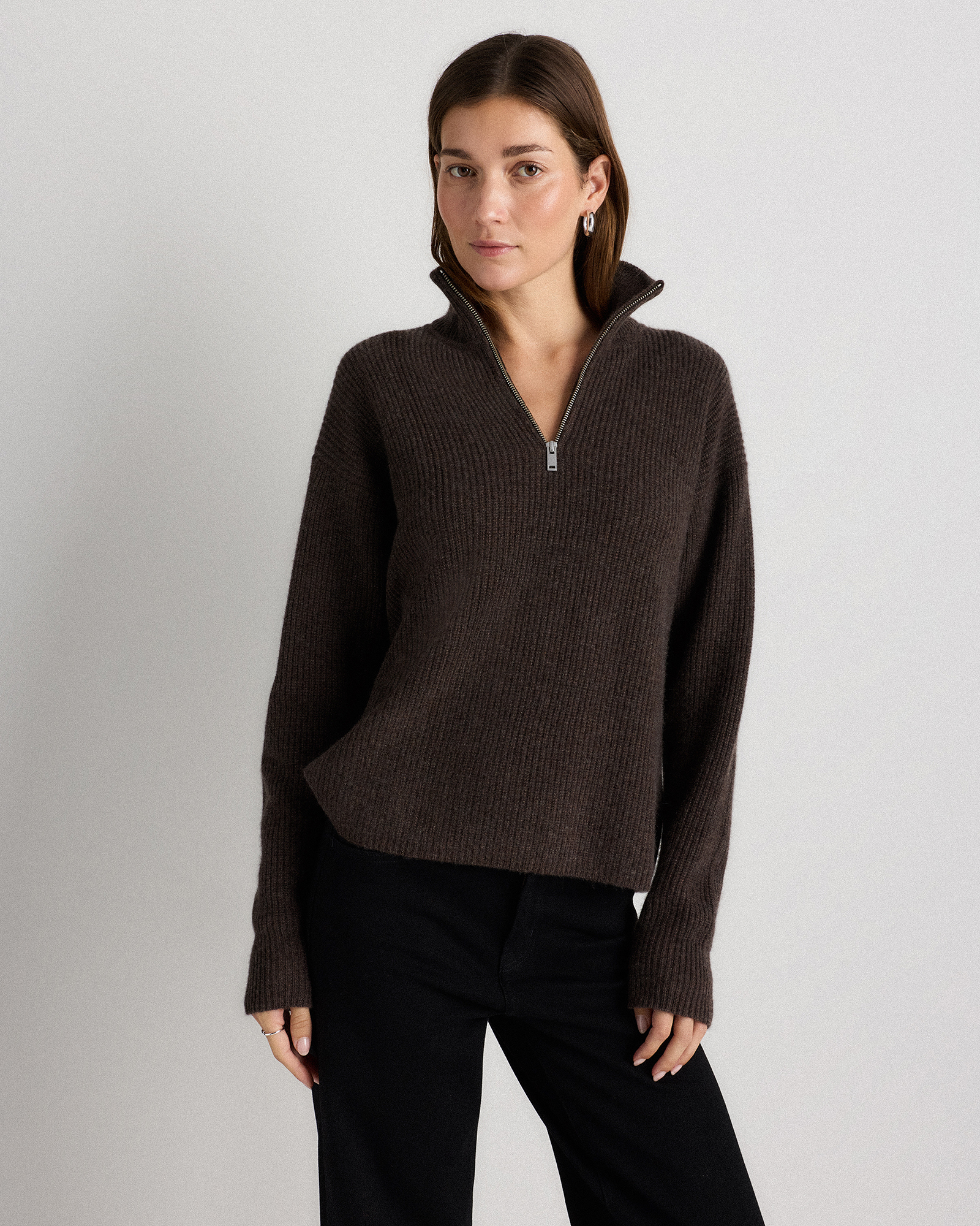 Mongolian Cashmere Fisherman Quarter Zip Sweater in Heather
