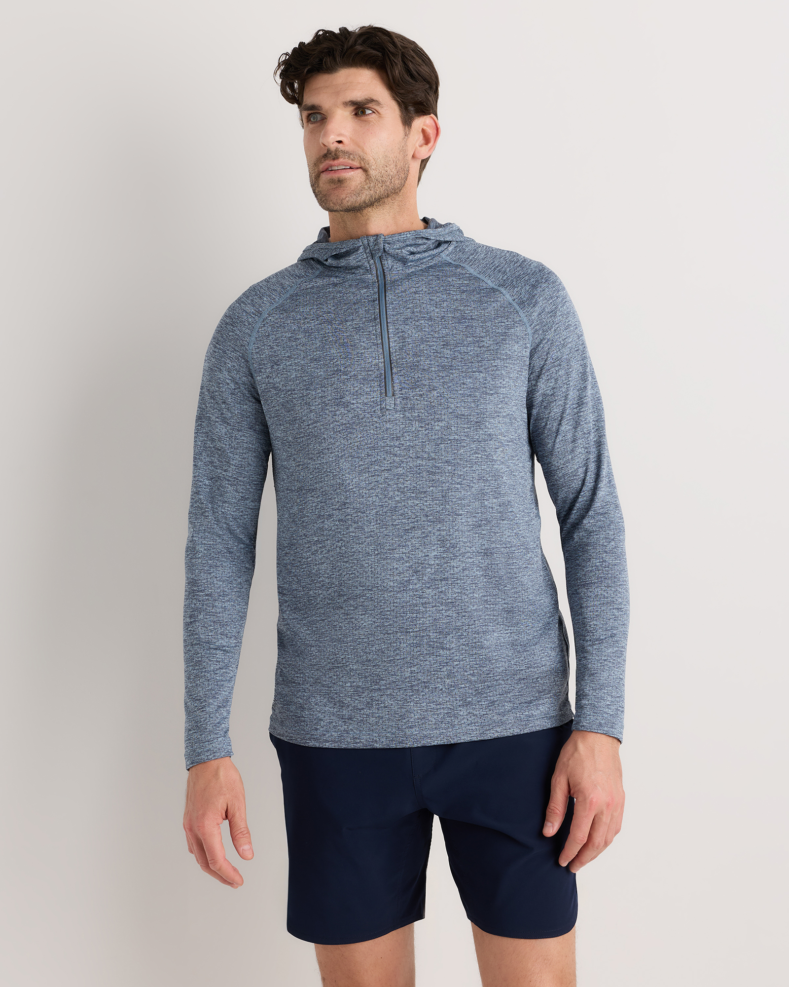 Heather Blue Mesh Performance Training Quarter Zip Hoodie