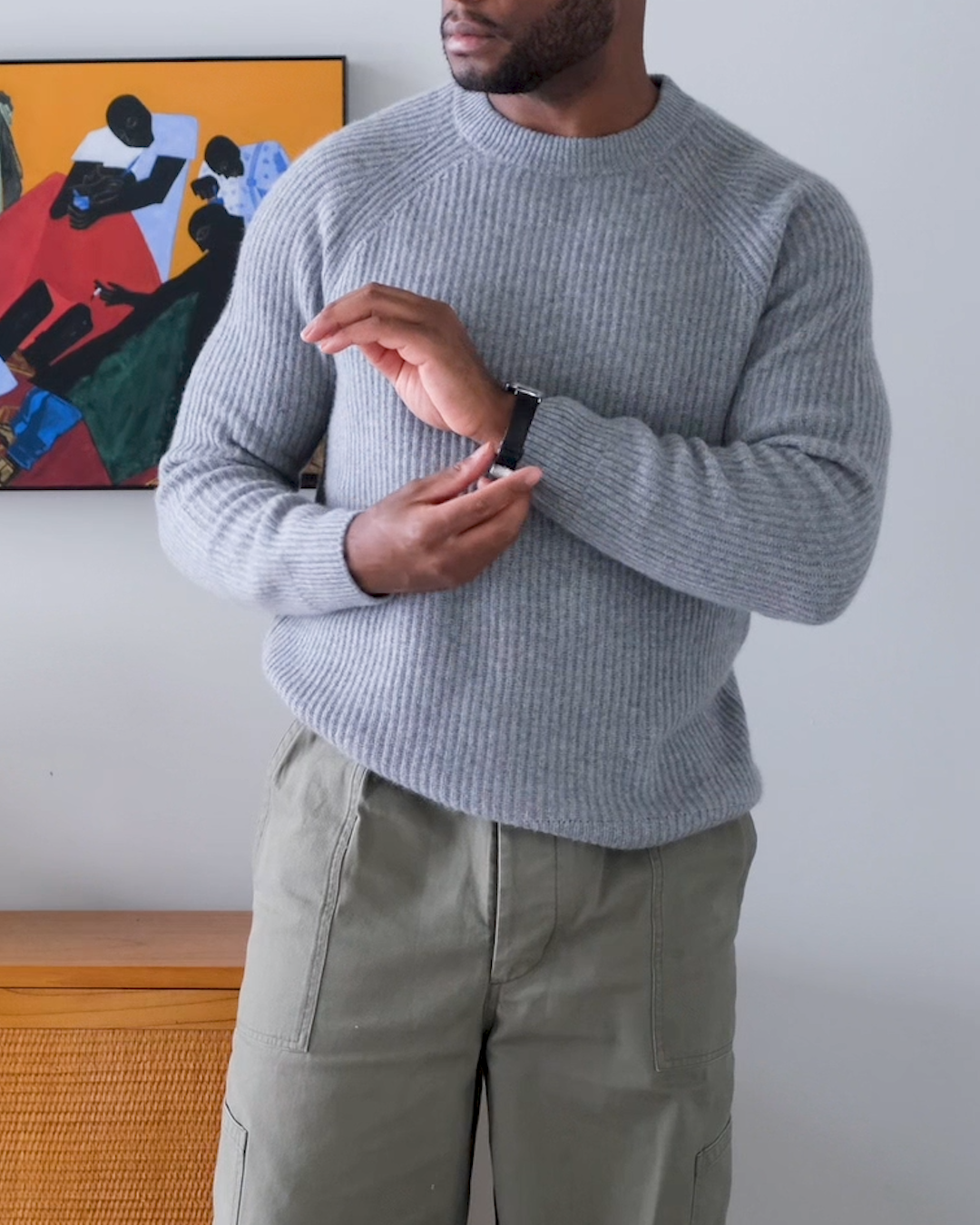 Mongolian Cashmere Fisherman Crewneck Sweater Heather Grey Buchi Okafor 4x5 Thumbnail