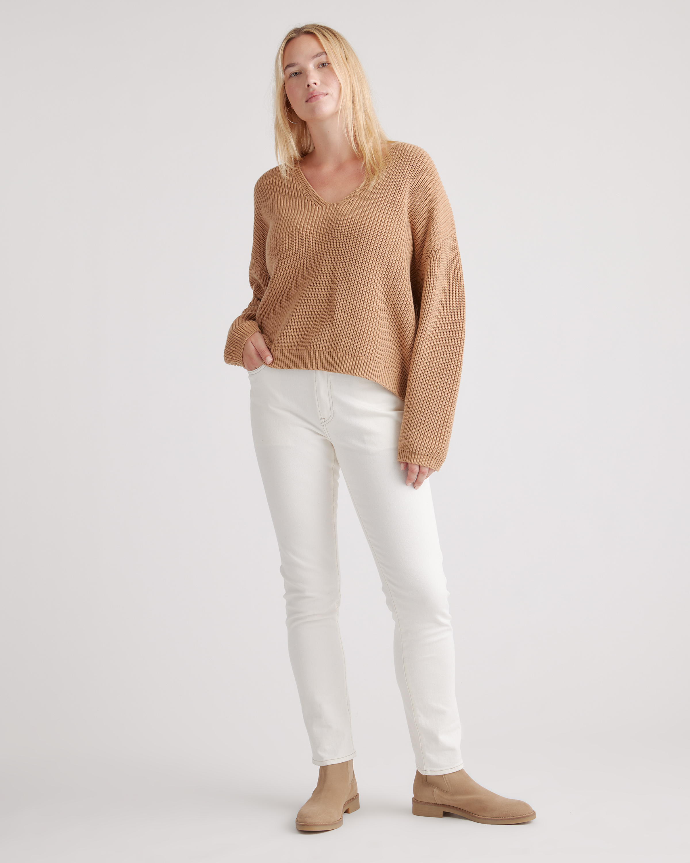 100% Organic Cotton Fisherman V-Neck Sweater