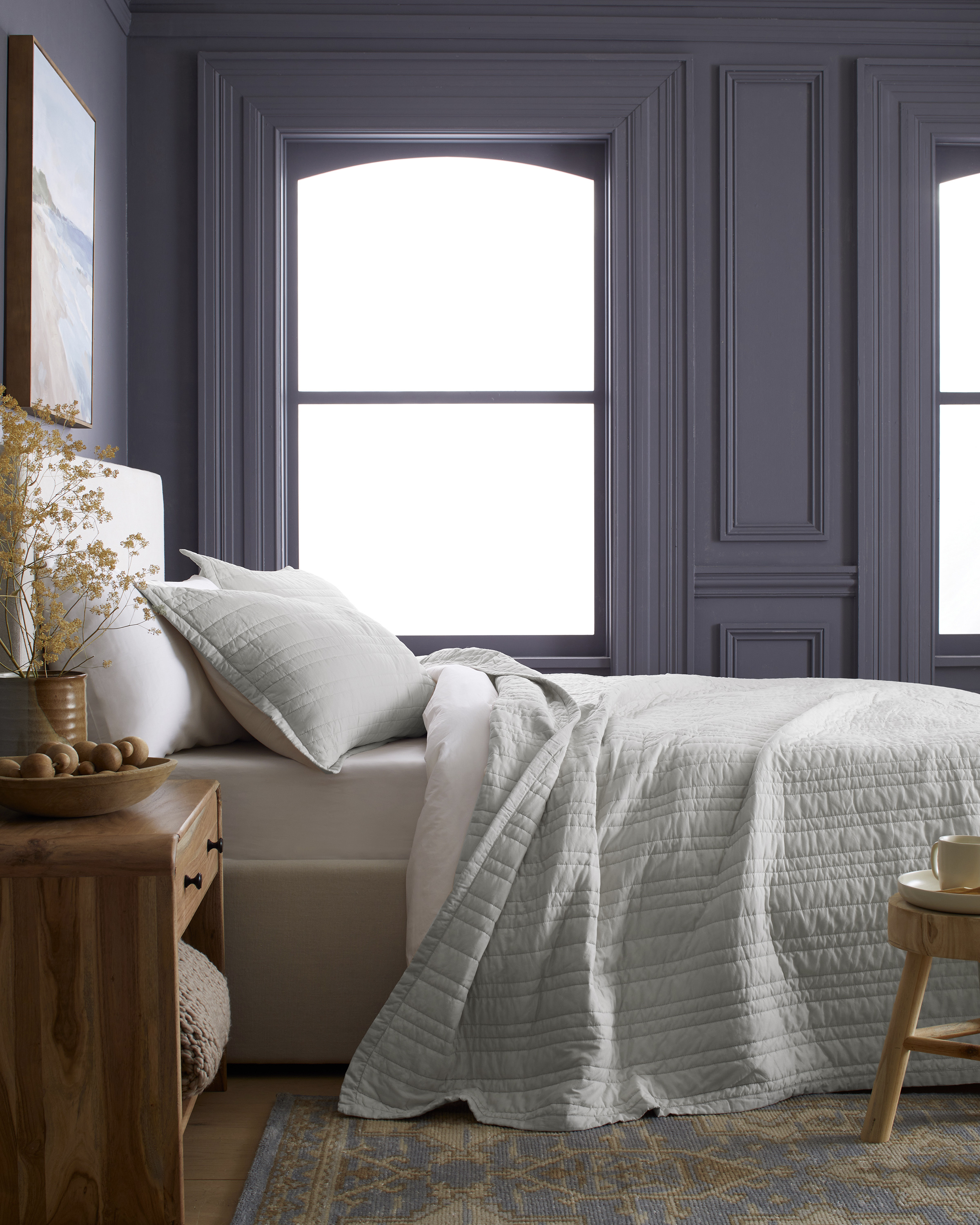 Light Grey Organic Cotton Stripe Stitch Quilt