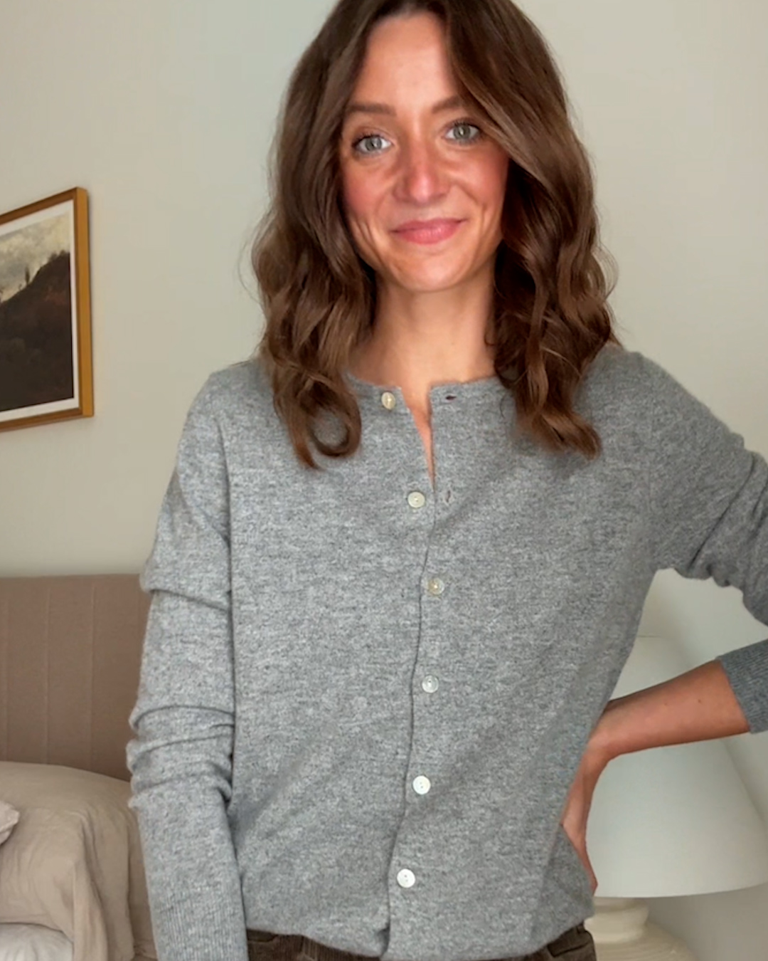 CARDIGAN COL EN V EN JERSEY DOUBLE FACE - GRIS CHINÉ - FEMME | H&M FR