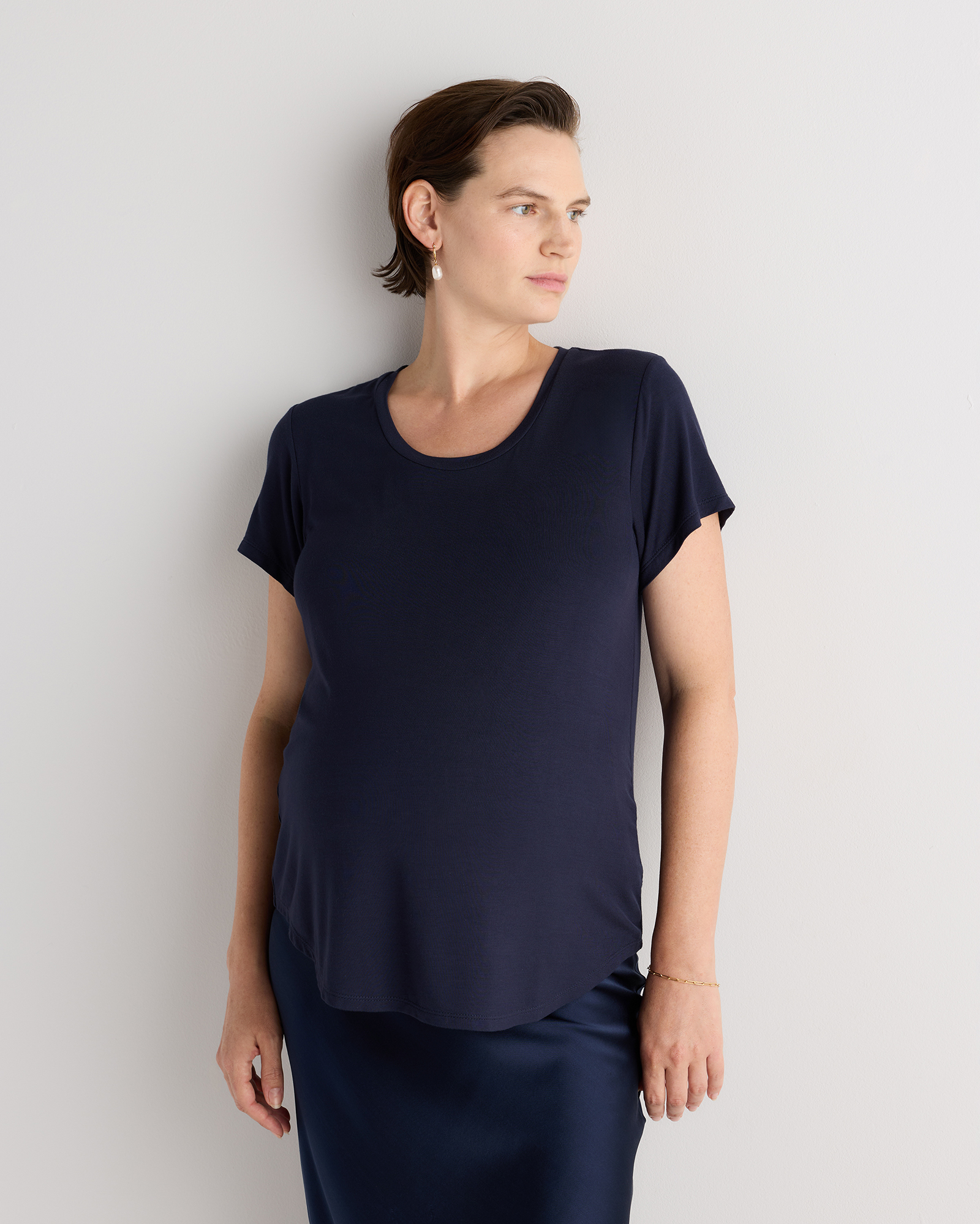 Deep Navy Bamboo Jersey Nursing Scoop Neck Tee 