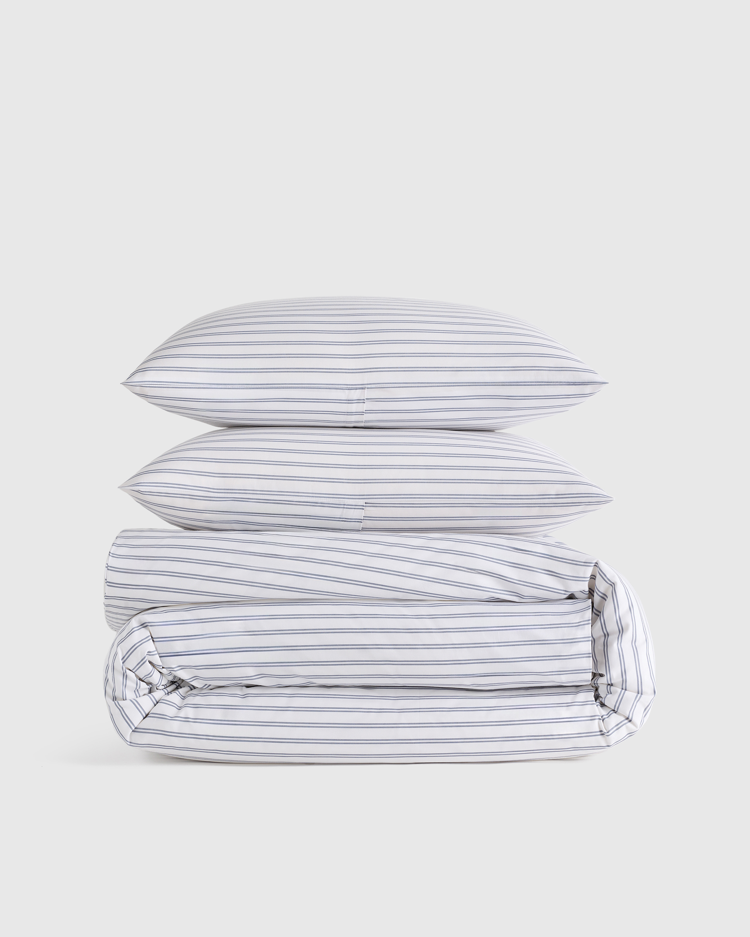 White/Mineral Classic Organic Percale Double Stripe Duvet Cover Set