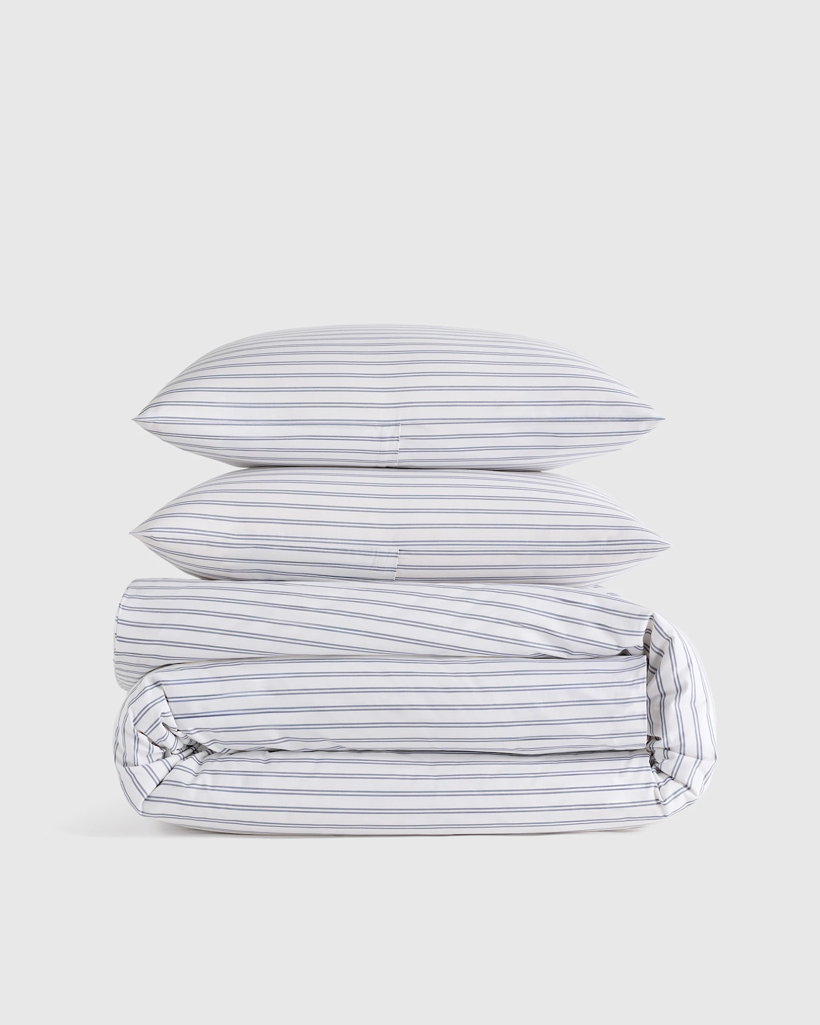 Organic Crisp Percale Double Stripe Duvet Cover Set (Twin) by Quince