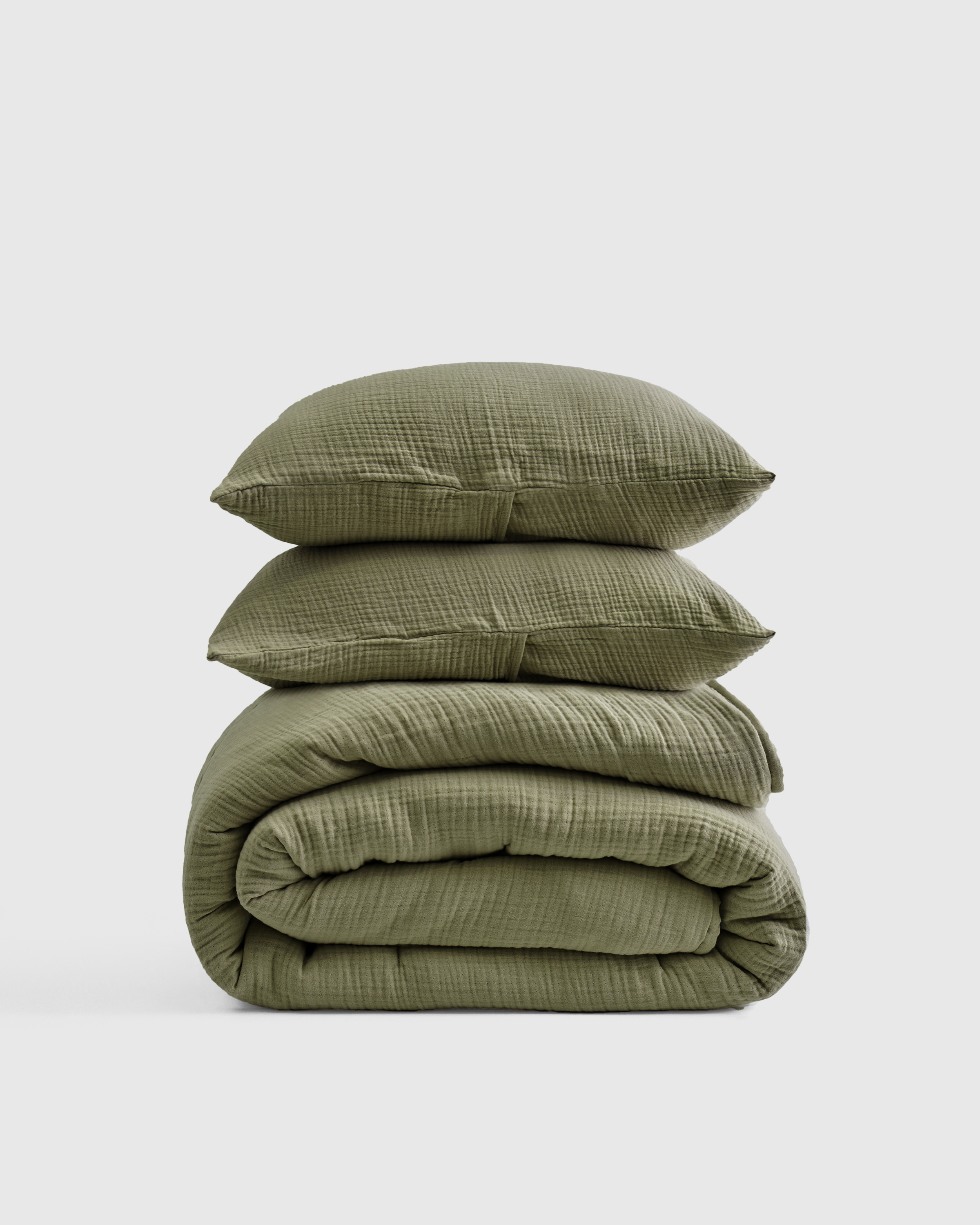 Olive Organic Airy Gauze Dream Quilt Set