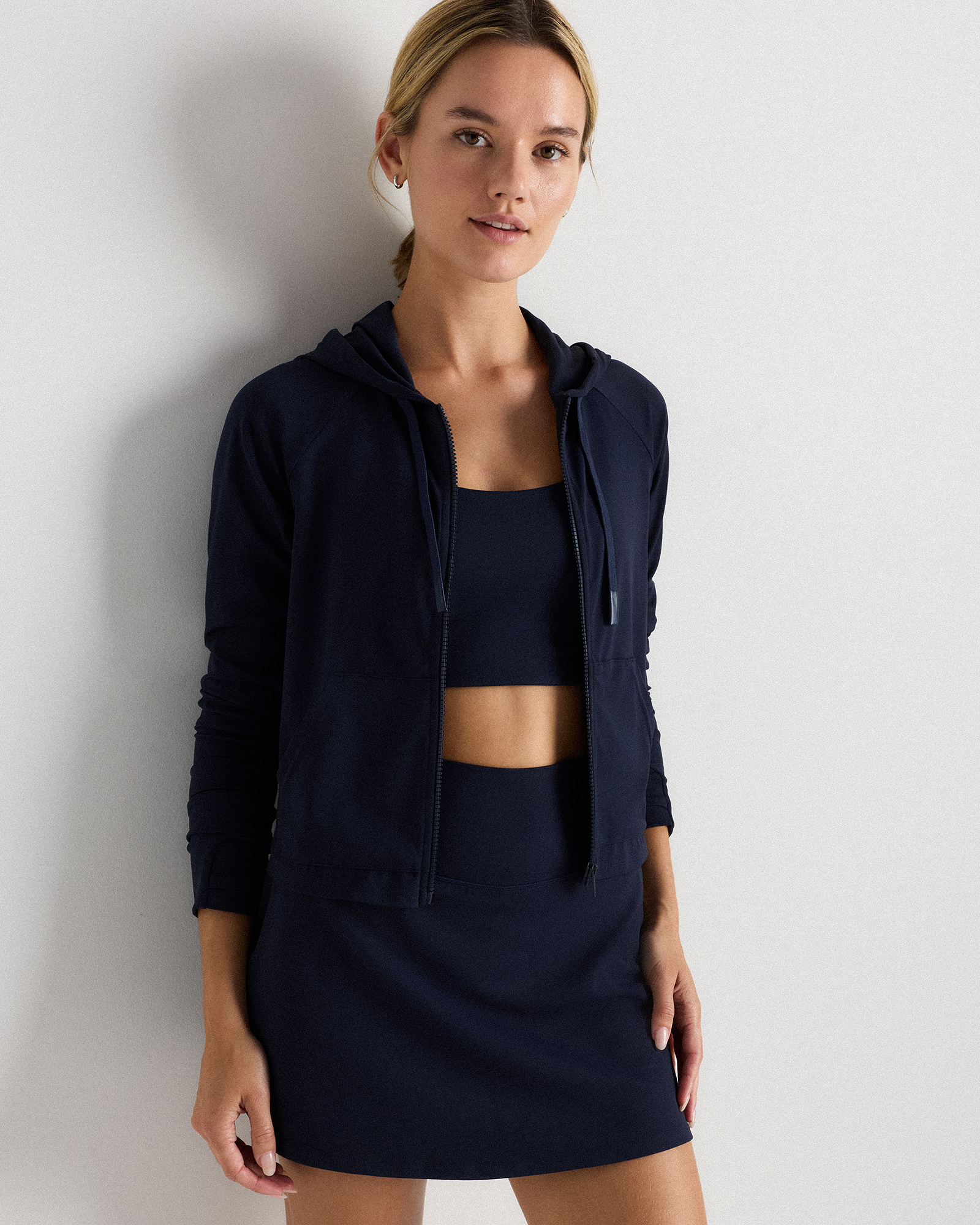 Quince Women's Ultra-form Hooded Crop Jacket In Blue