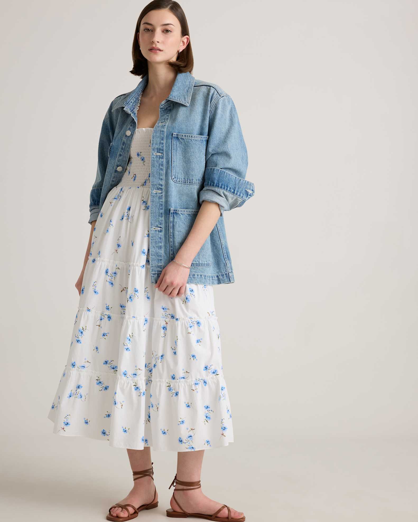 quince smocked midi dress 100% European Linen Smocked Midi Dress in French Blue
