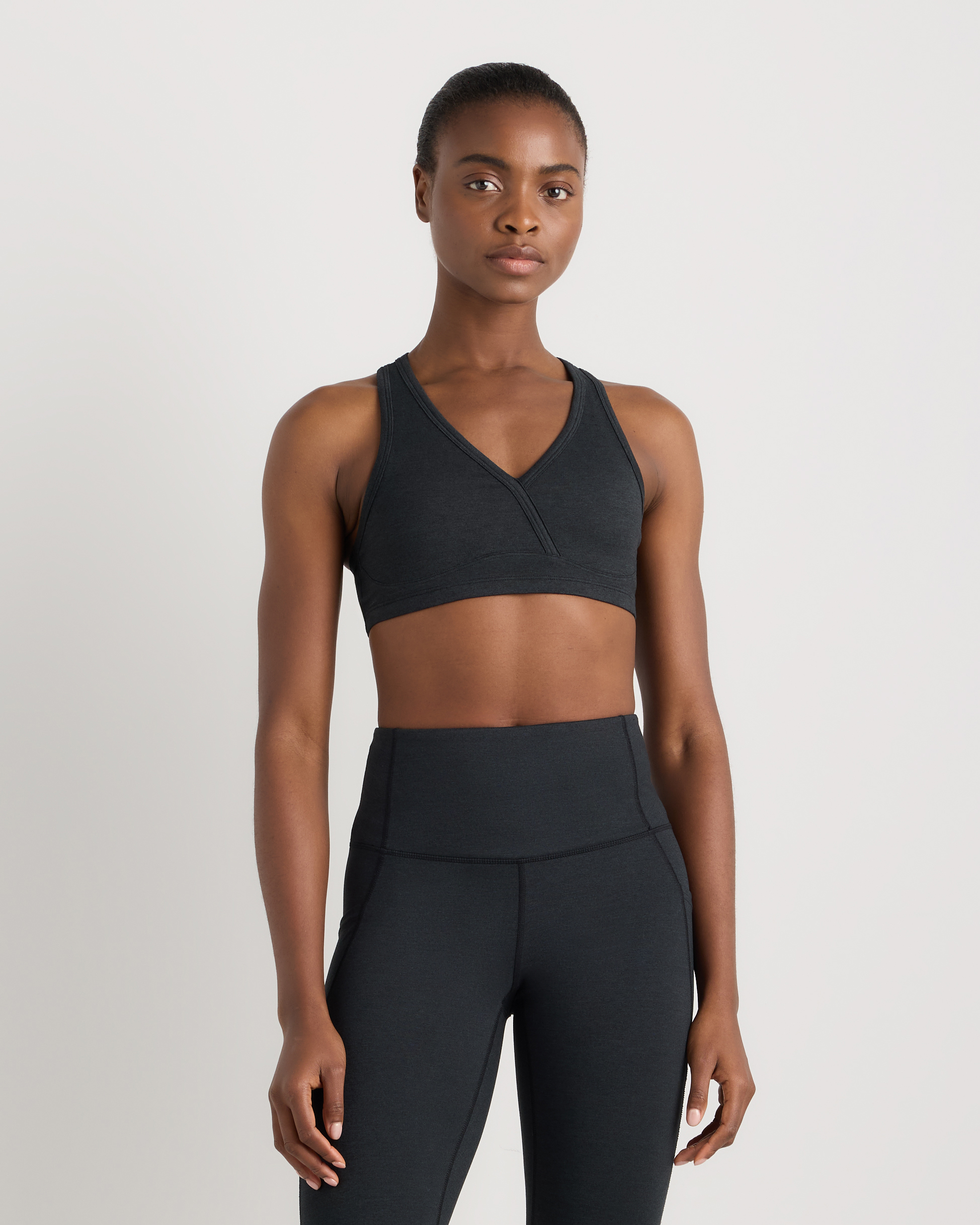 Heather Black Ultra-Soft V-Neck Racerback Bra