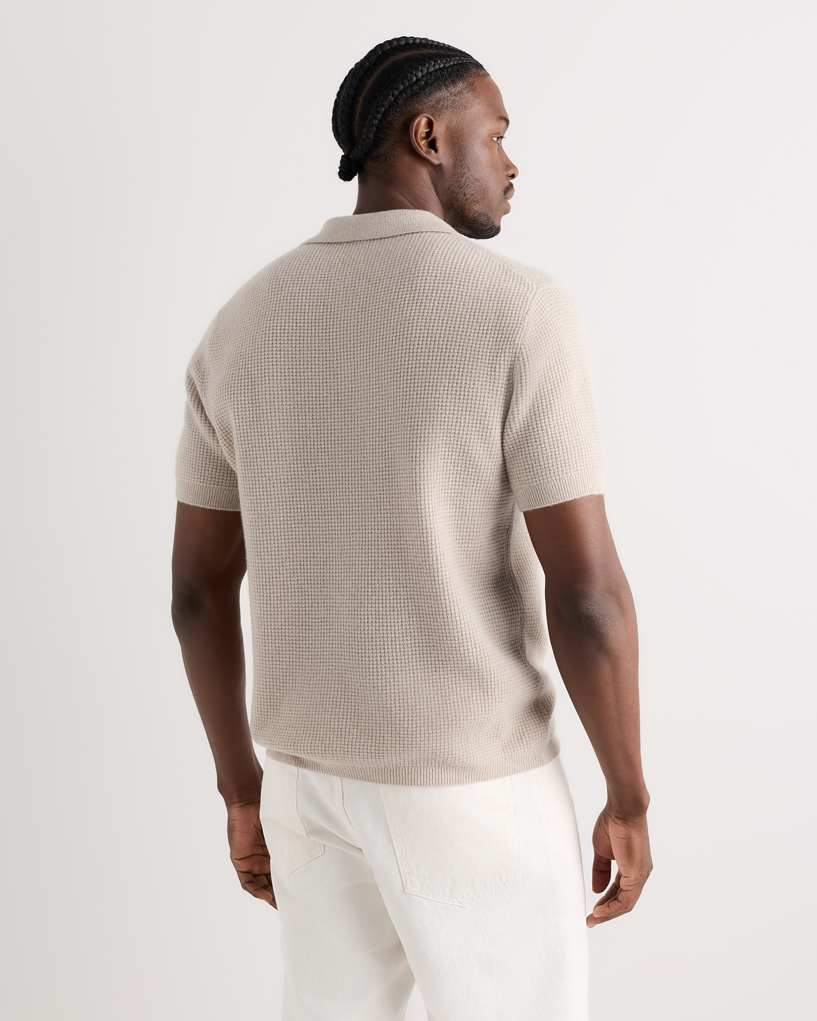 Men's Mongolian Cashmere Waffle Short Sleeve Polo Sweater Men's Mongolian Cashmere Waffle Short Sleeve Polo Sweater